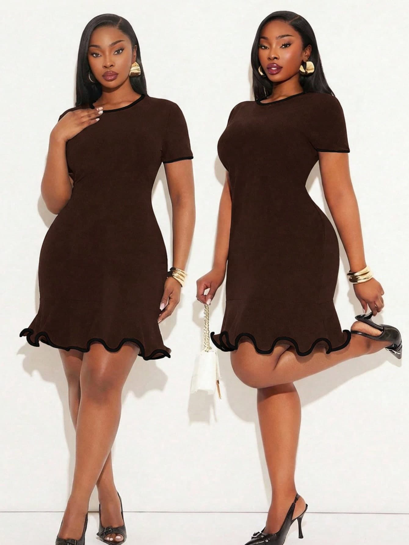 SHEIN SXY Plus Size Solid Color Minimalist Daily Wear Round Neck Short Sleeve Dress