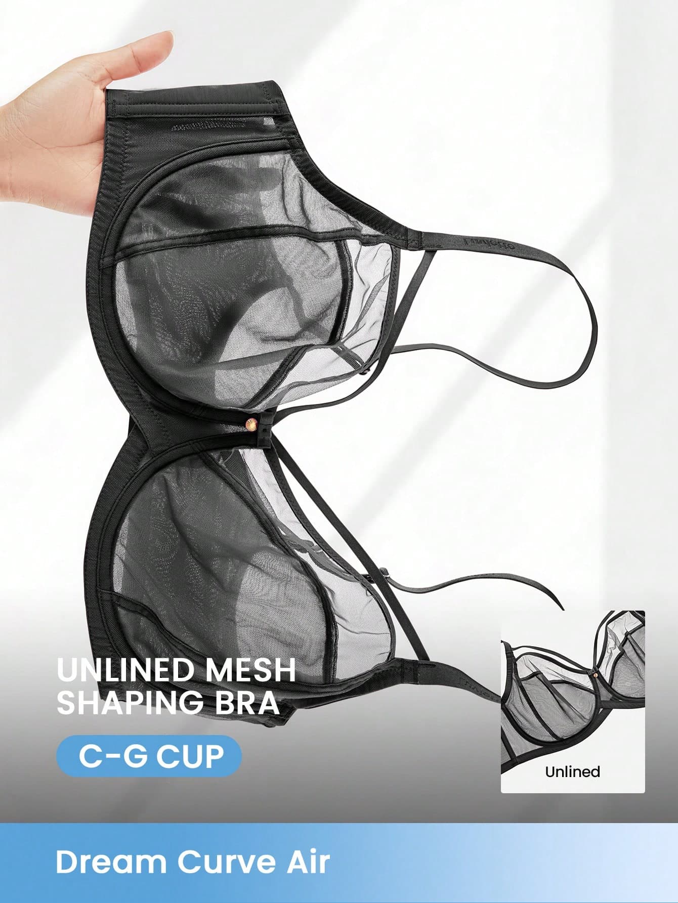 LUVLETTE Plus Dream Curve Air Unlined Full Coverage Side Support Airy Black Mesh Basic Breezy Comfort Minimizer Bra