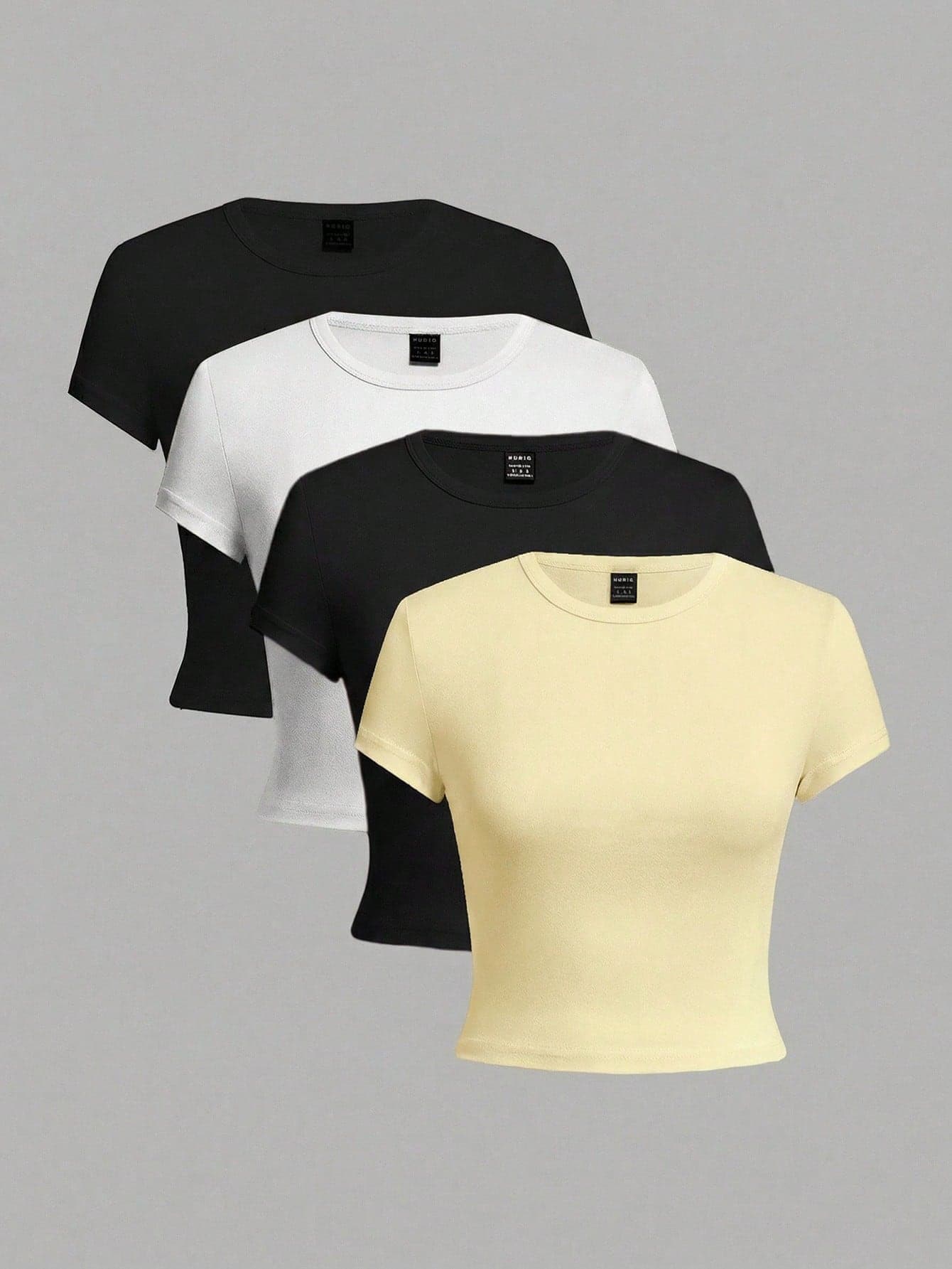 SHEIN EZwear 4pcs/Set Casual Round Neck Short Sleeve Fitted Women T-Shirts, Suitable For Summer,Summer Top