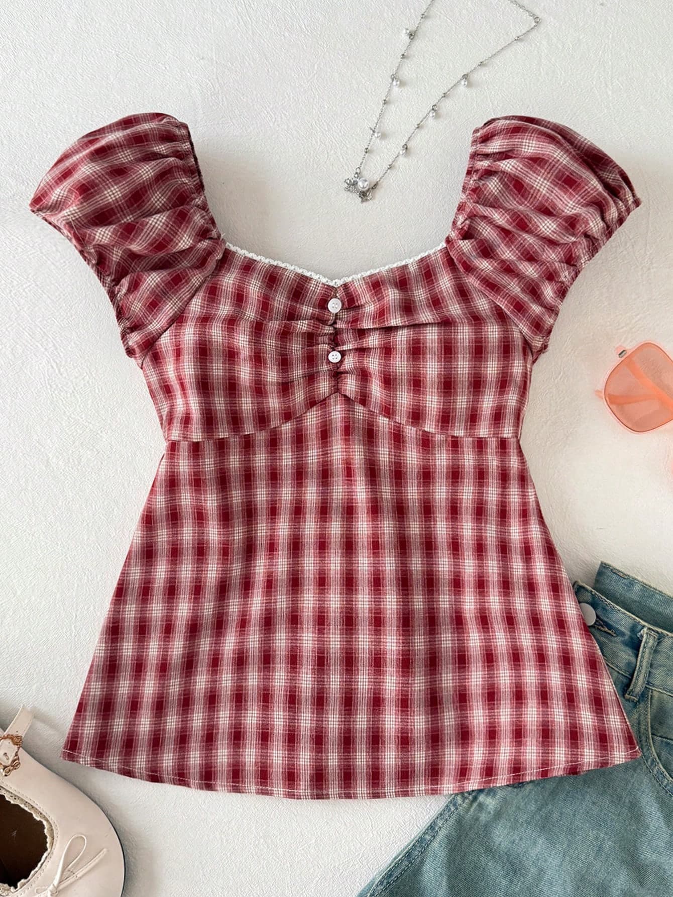 SHEIN Teen Girl Cropped Collared Short Sleeve Fitted Shirt,Kids