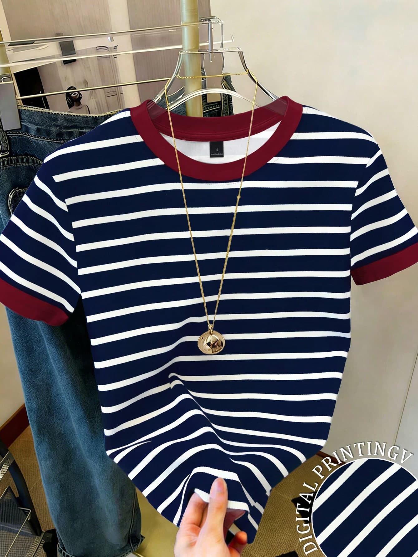 Resyla Casual Colorblock Striped Short Sleeve T-Shirt, Summer