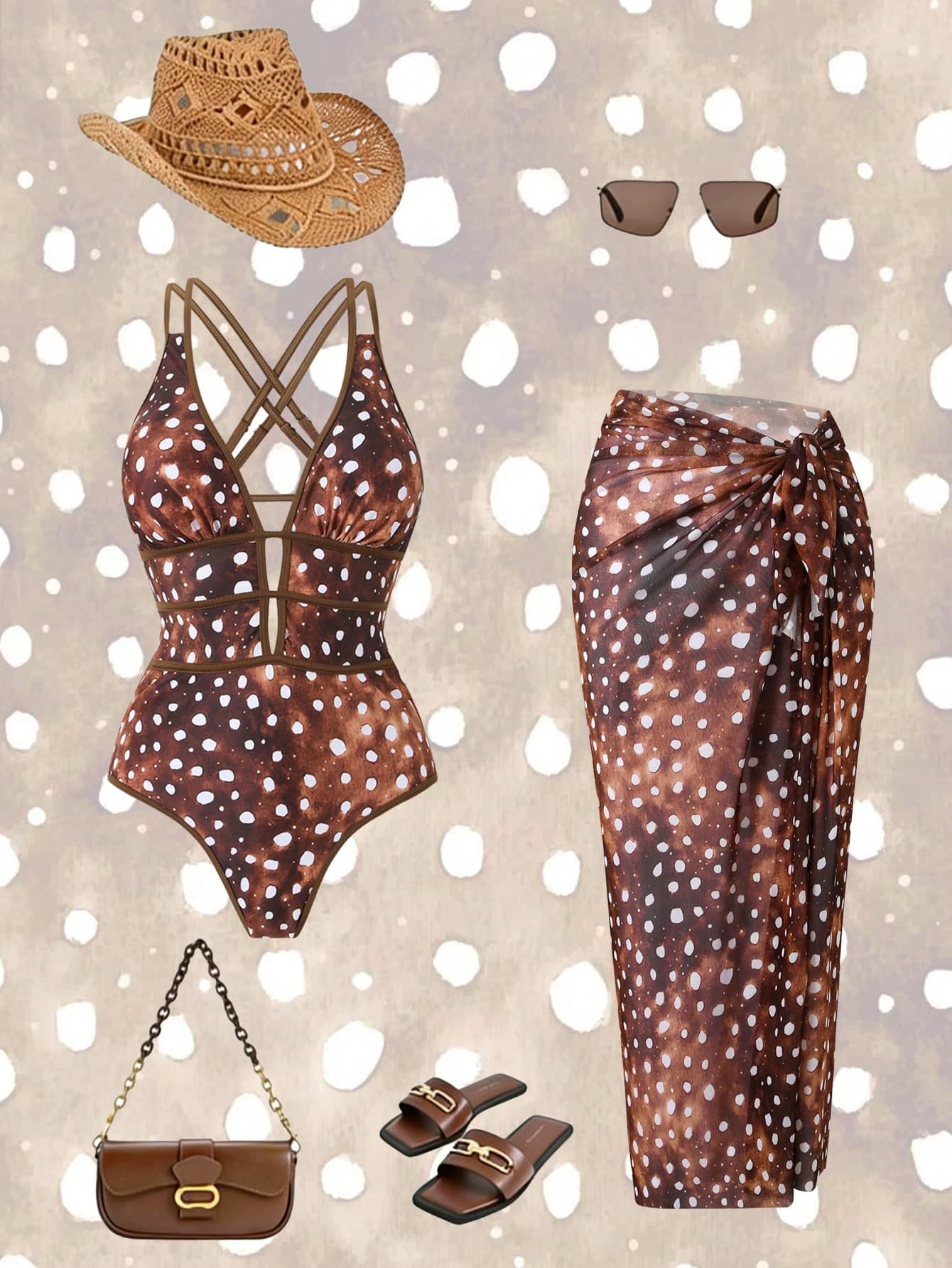 Swim Oasis Plus Size One-Piece Swimsuit High-End Set, Printed Pattern With Mesh Skirt, Suitable For European And American Vacation Swimming