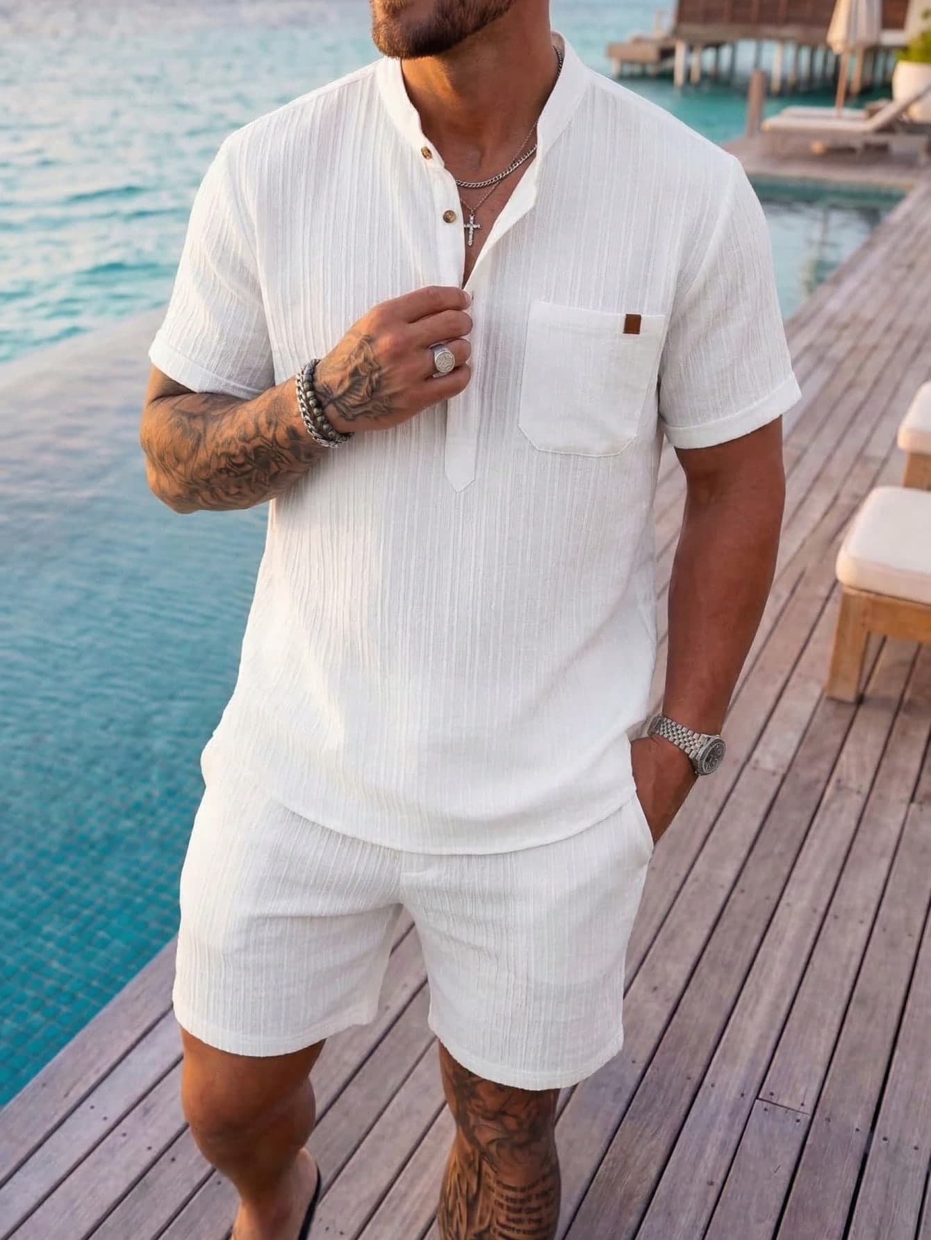 Manfinity RSRT Men's Solid Color Simple Daily Short Sleeve Shirt For Going Out, Holiday