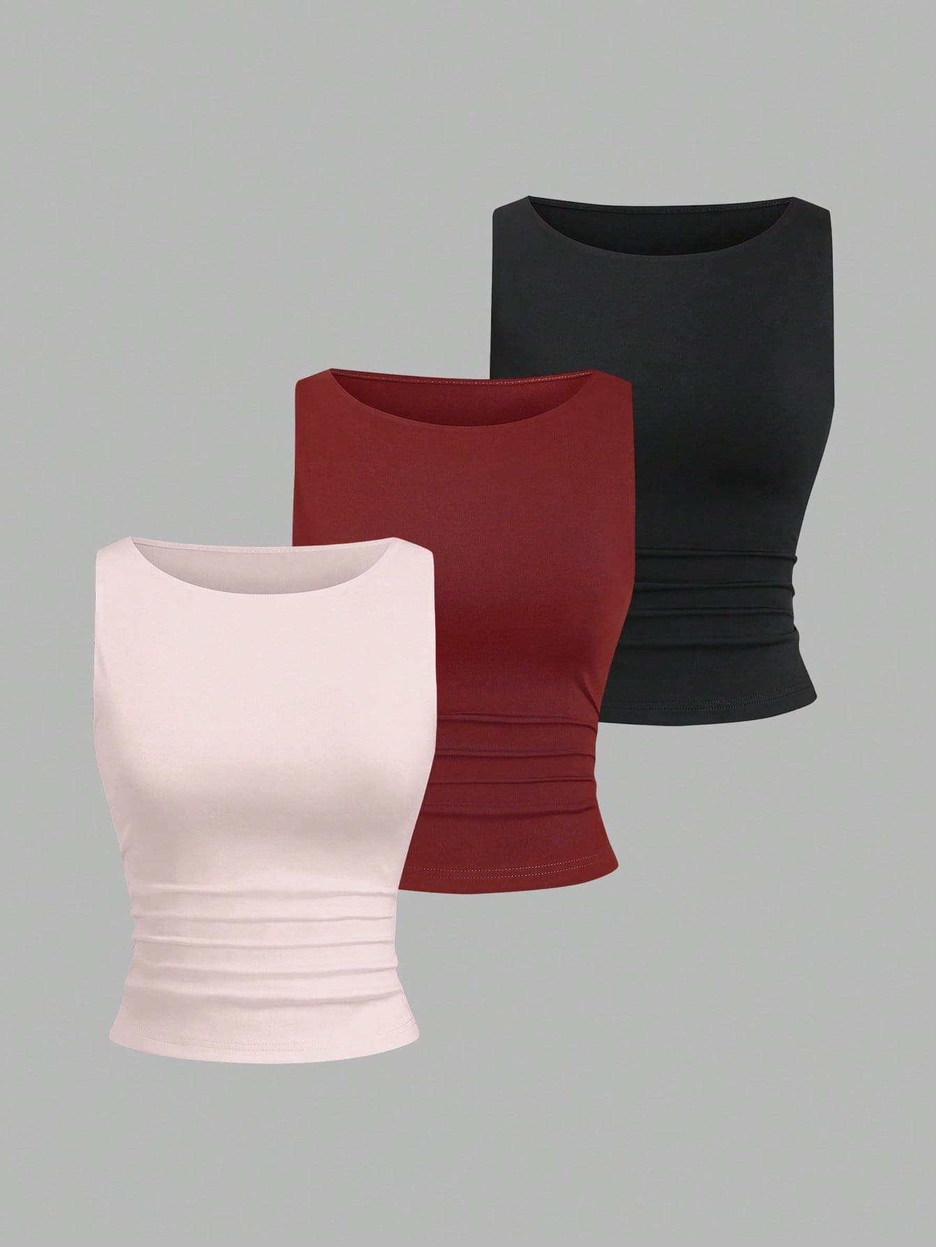 Sweetra Black, White & Brown V-Neck Tank Top Set, Minimalist Design Casual Versatile Summer