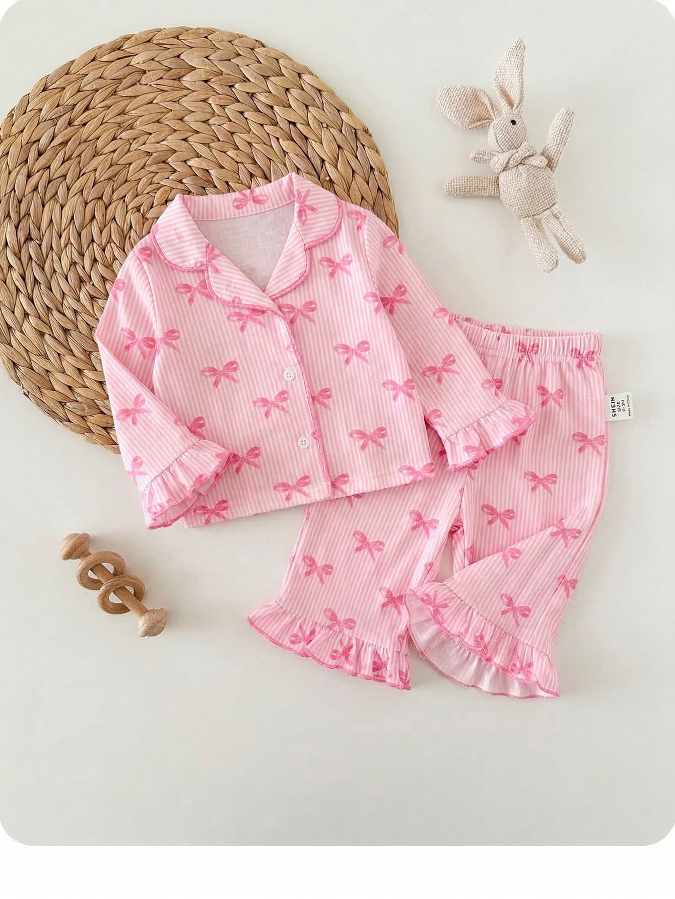Newborn Baby Girl Cute Casual Knit Pink Bow Long Sleeve Pajama Set Bamboo Clothes Outfits New Born Pj Nursery Autumn