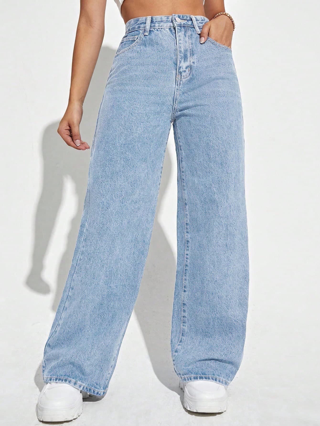 SHEIN ICON Plus Size Solid Color Pocket Design Casual Fashion Denim Pants