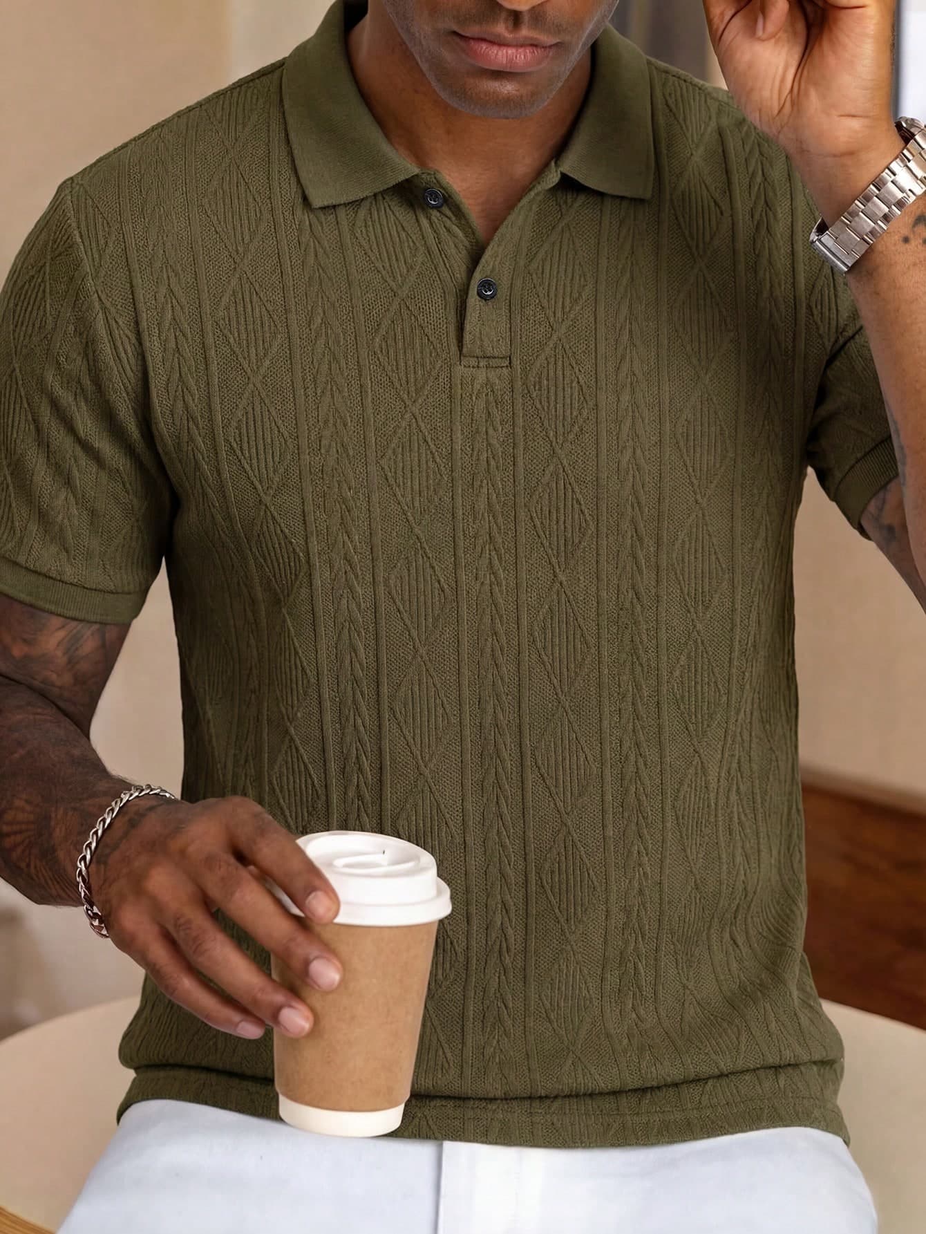 Manfinity Homme Men's Solid Color Casual Versatile Commuting Short Sleeve Polo Shirt, Formal