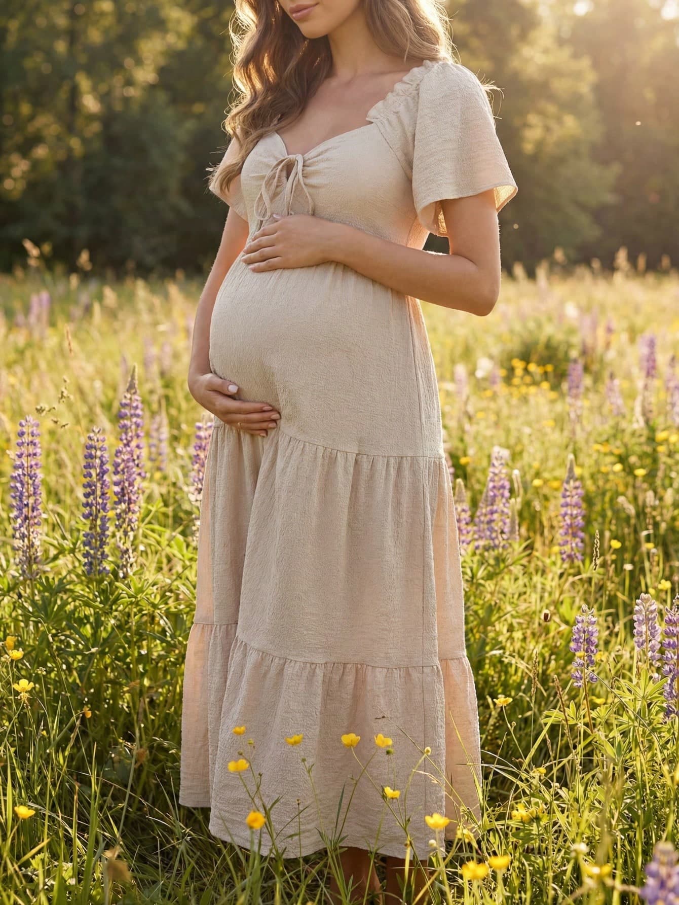Boho Mama Summer Maternity Dress,Country Style Women's Pregnancy Clothing,Bohemian Loose A-Line Vacation Outfits,Bump Friendly Photoshoot Baby Shower Dresses