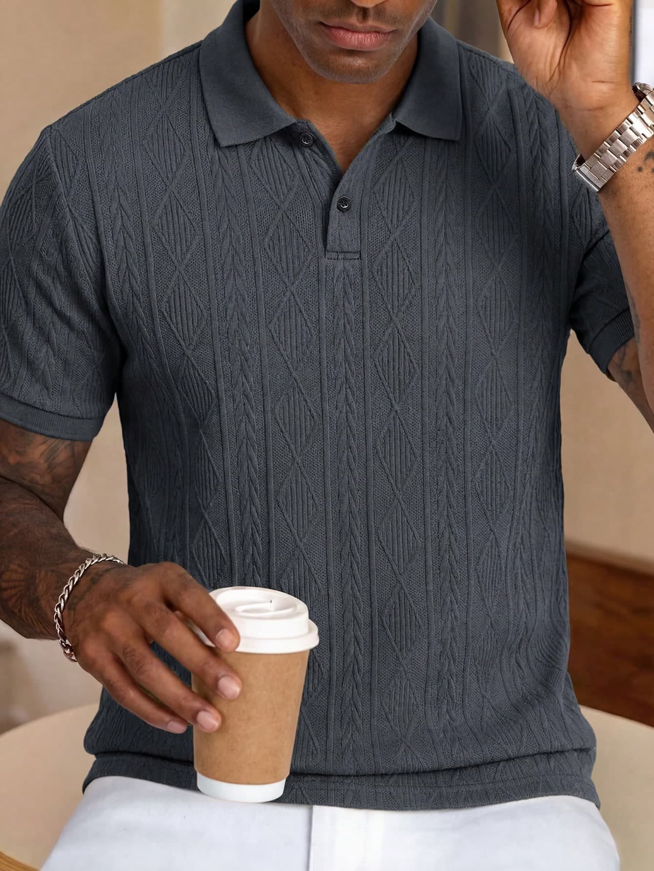 Manfinity Homme Manfinity Men's Textured Design Polo Shirt, Formal