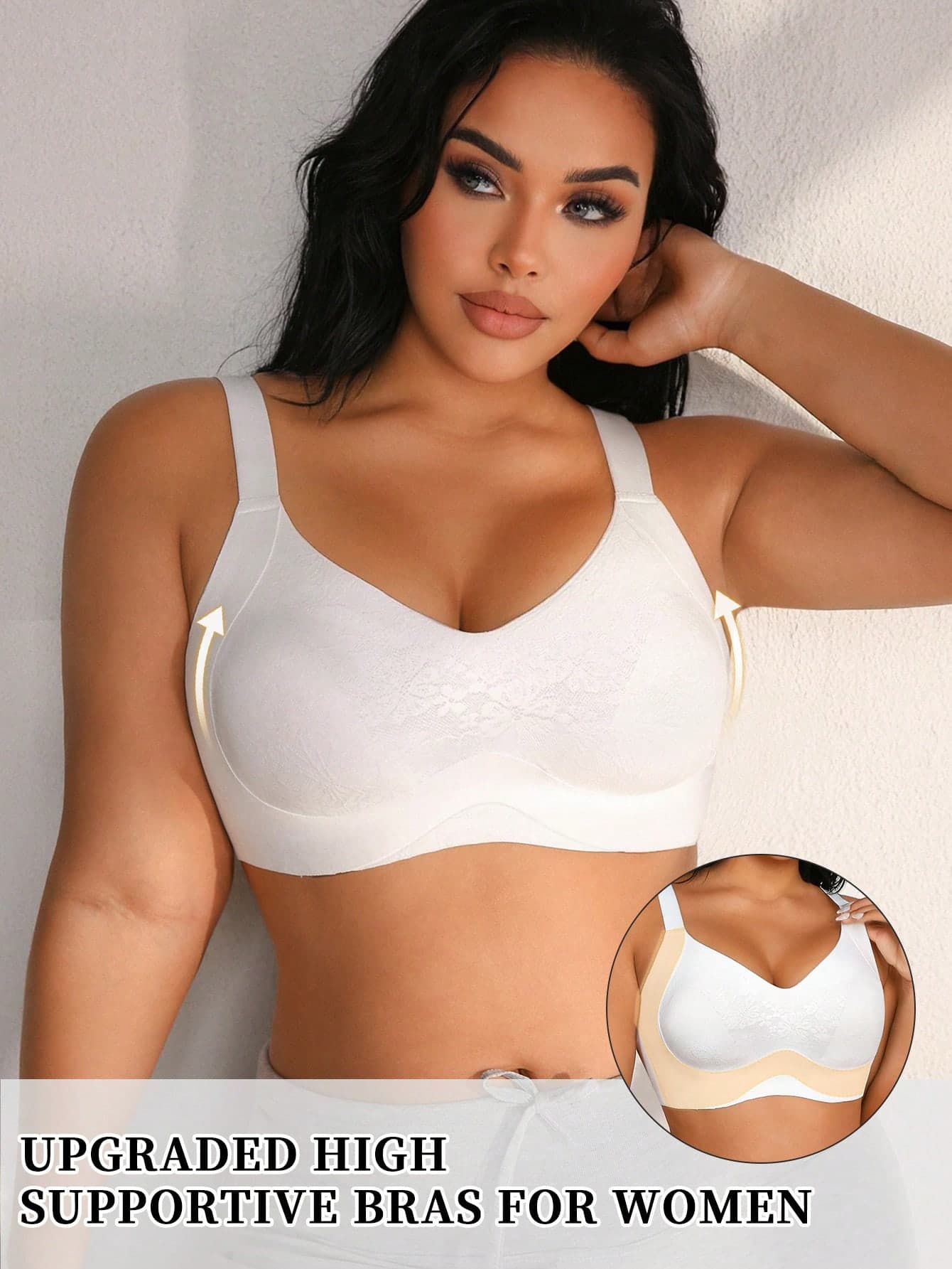 NudeFit Plus Size Women's Lace Seamless Bra,Gather Lift Prevent Sagging Reduce Side Bulge Supportive Bra For White Summer Party Wedding,Support Bras For Women