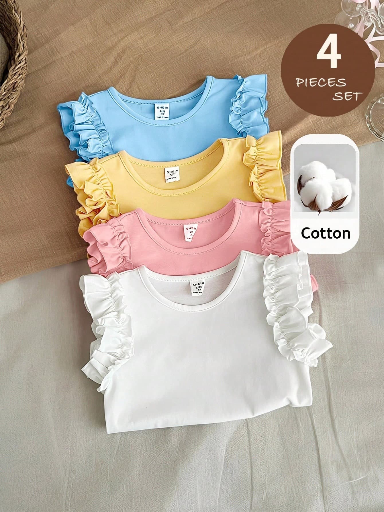 LMoss Kids 4pcs/Set Young Girl Casual Solid Color T-Shirts,Kids