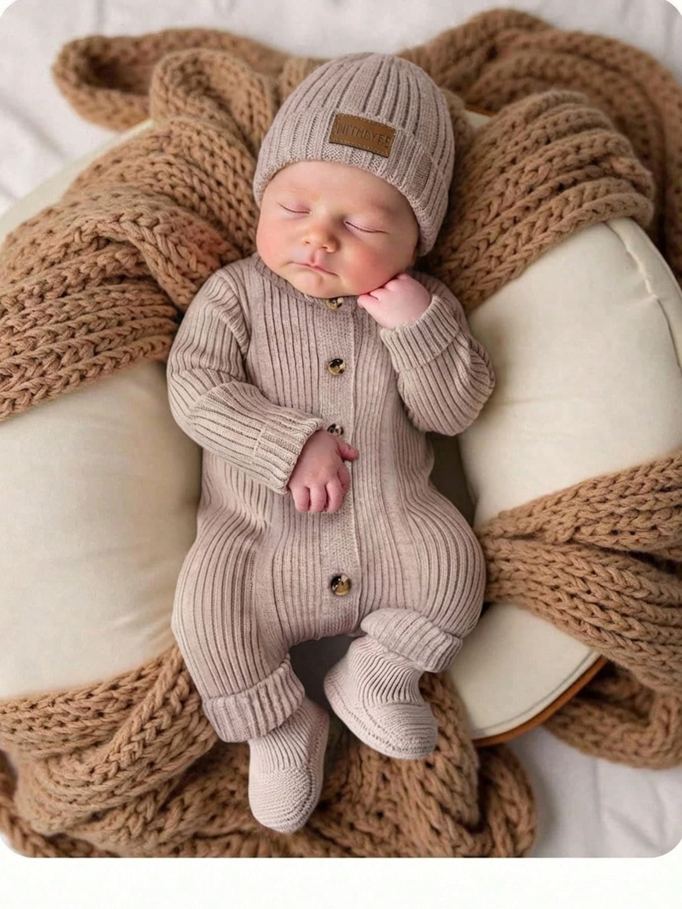 SHEIN Newborn Baby Girl Cute Knitted Jumpsuit With Footies And Hat Set,Versatile For Autumn/Winter New Born Neutral Outfit Sweater Romper Clothes Knit