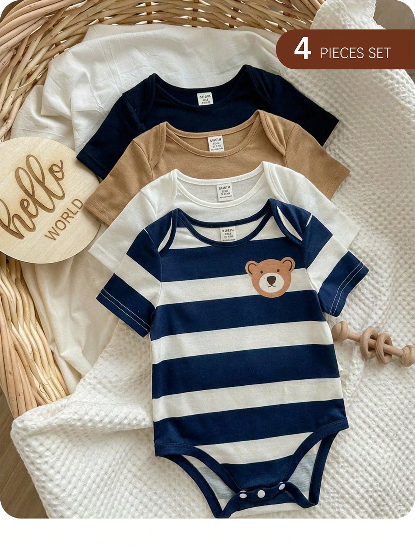Newborn Baby Boy Cute Summer Knitted Striped Cartoon Pattern Romper, Multi-Color