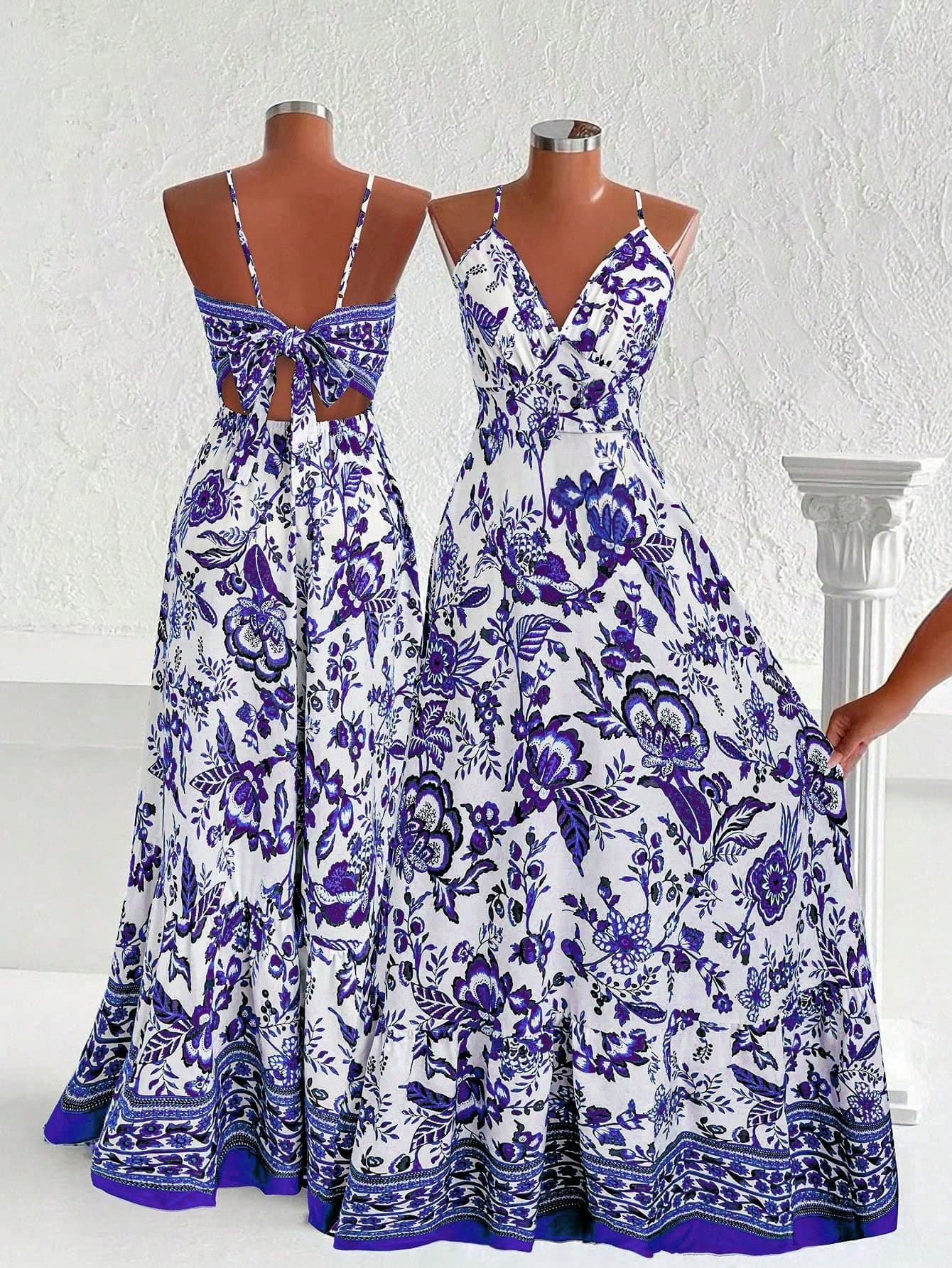 Flirla Casual Vacation Tropical Floral Print Ruffle Front Cami Dress, Suitable For Beach, Summer Women Clothing
