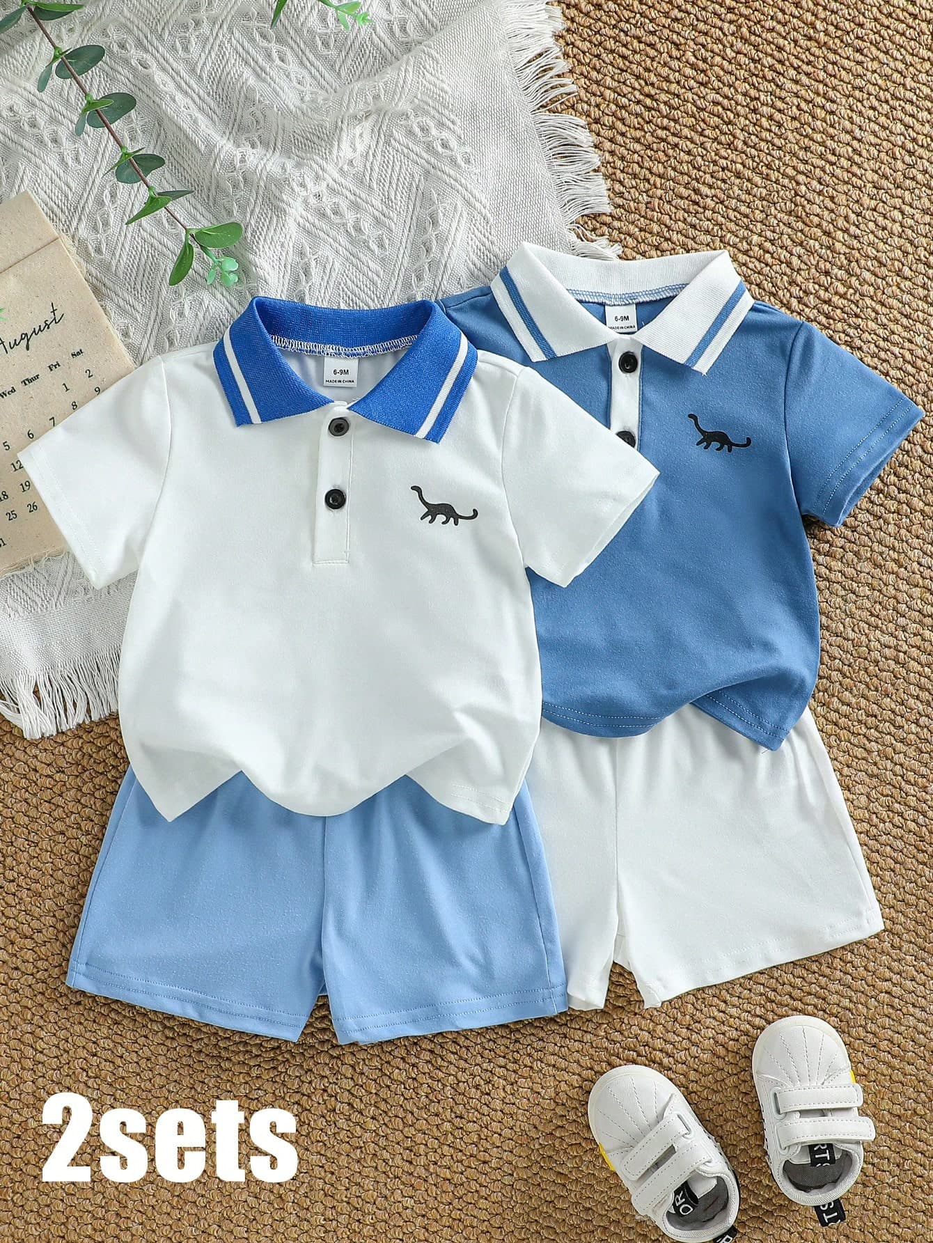 SHEIN 4pcs Baby Boy Dinosaur Print Short Sleeve T-Shirt And Shorts Set, Loose Fit For Outdoor Activities, Suitable For Casual Outings And Light Sports