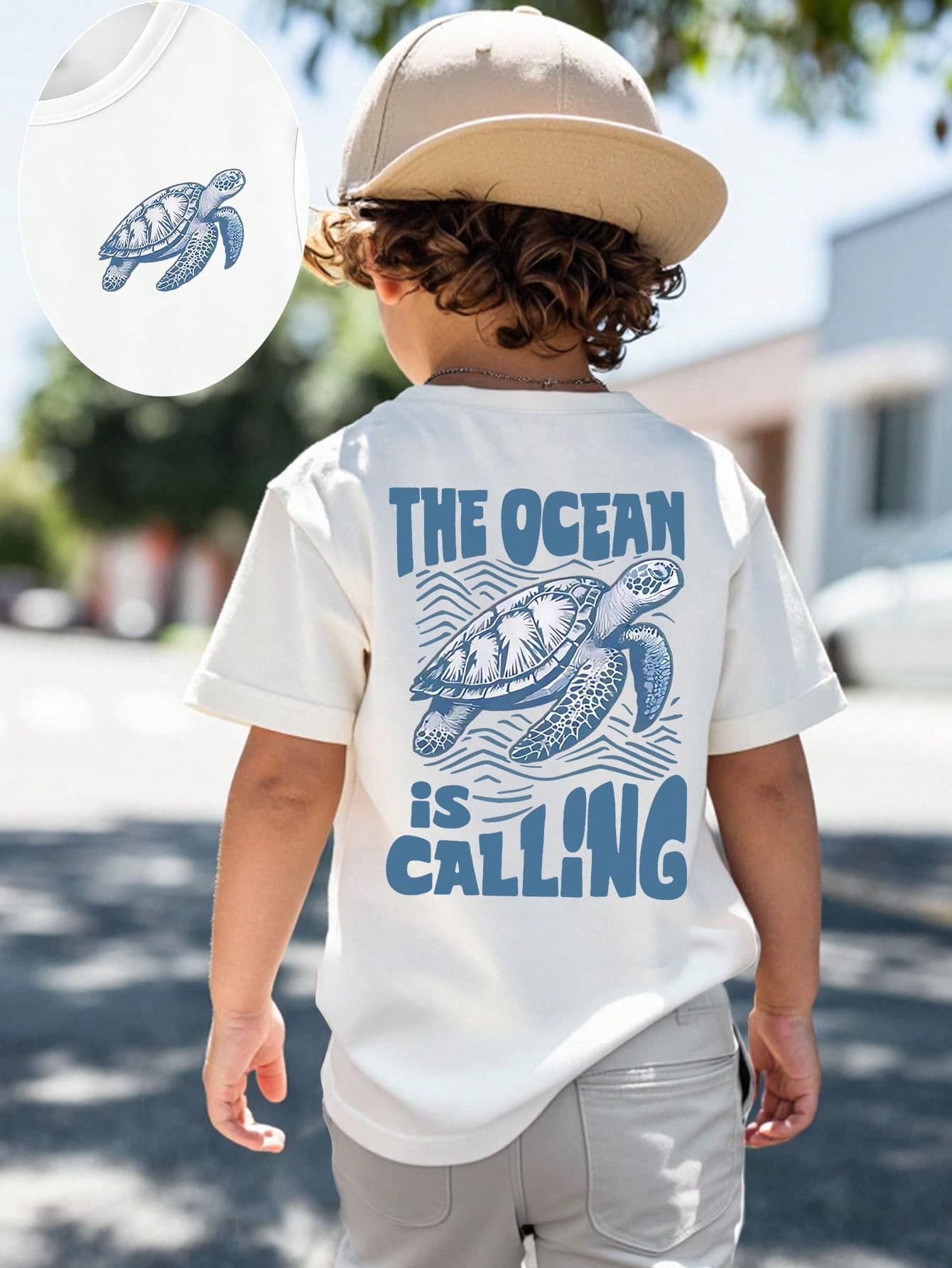 SHEIN Playful Pals Young Boy Short Sleeve T-Shirt,Cartoon Turtle Graphic Print Mommy And Me Matching Summer Holiday Family Vacation Casual Basic Fashion Tee