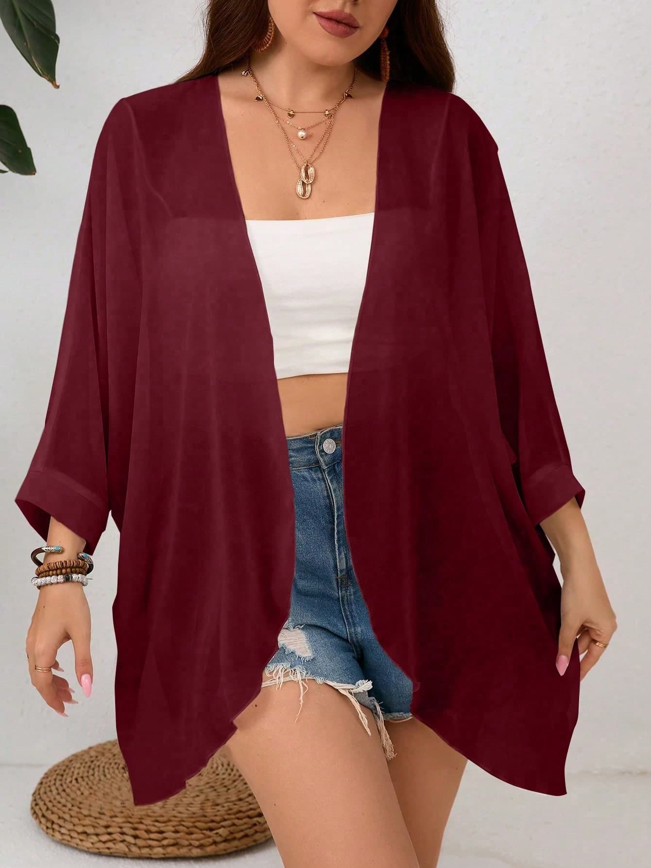SHEIN Clasi Plus Size Women Solid Color Casual Loose Long Sleeve Jacket
