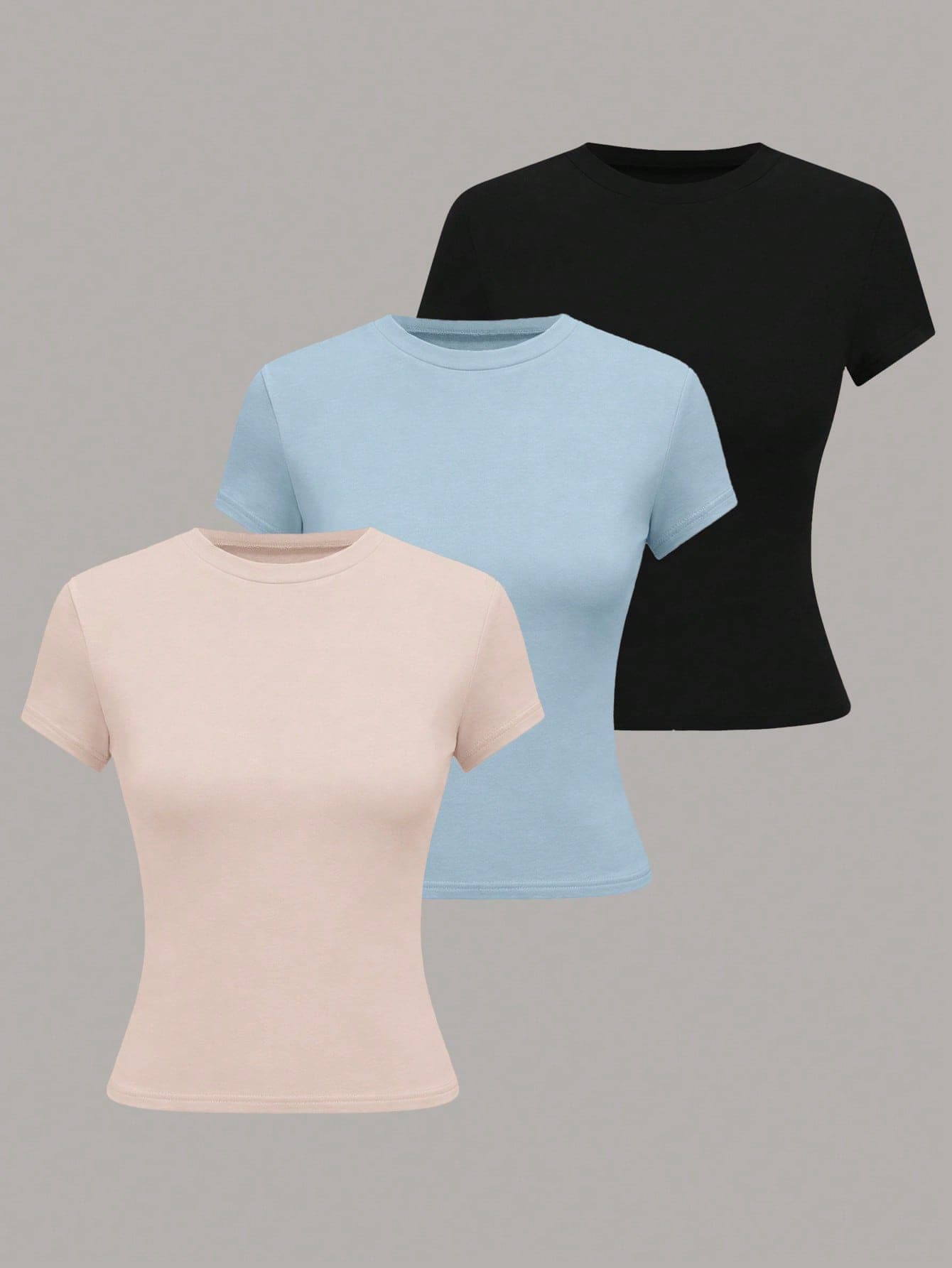 GlowEve Women's Solid Round Neck Short Sleeve T-Shirt,Light Beige Summer Casual Everyday Slim Fit Yoga Tops,Minimalist Multipack Versatile Sports & Fitness