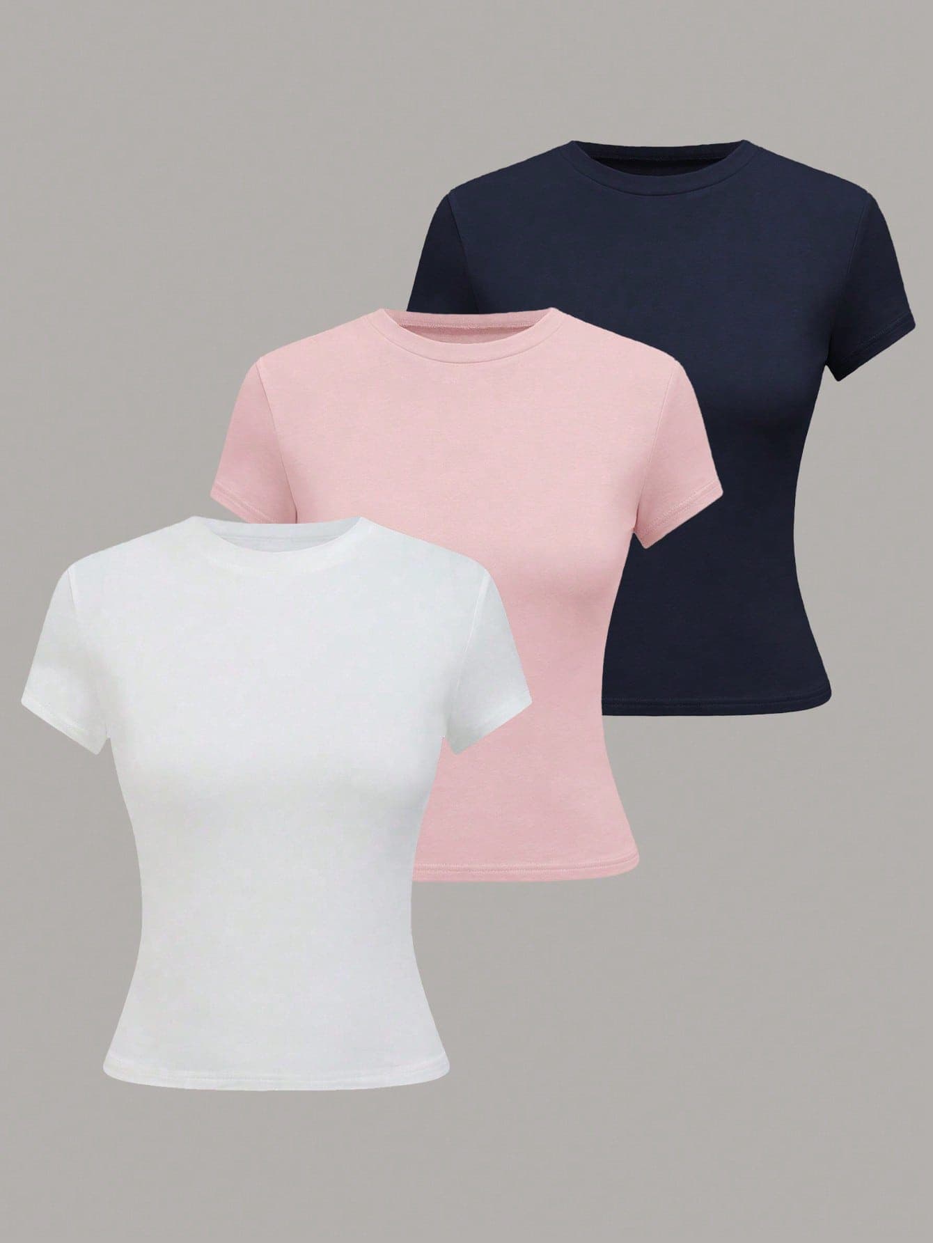 Plivvot Women's Casual Solid Color Short Sleeve T-Shirt,Navy Blue And White,Summer,Everyday Versatile T Shirts Sets Basic Multipack Tops