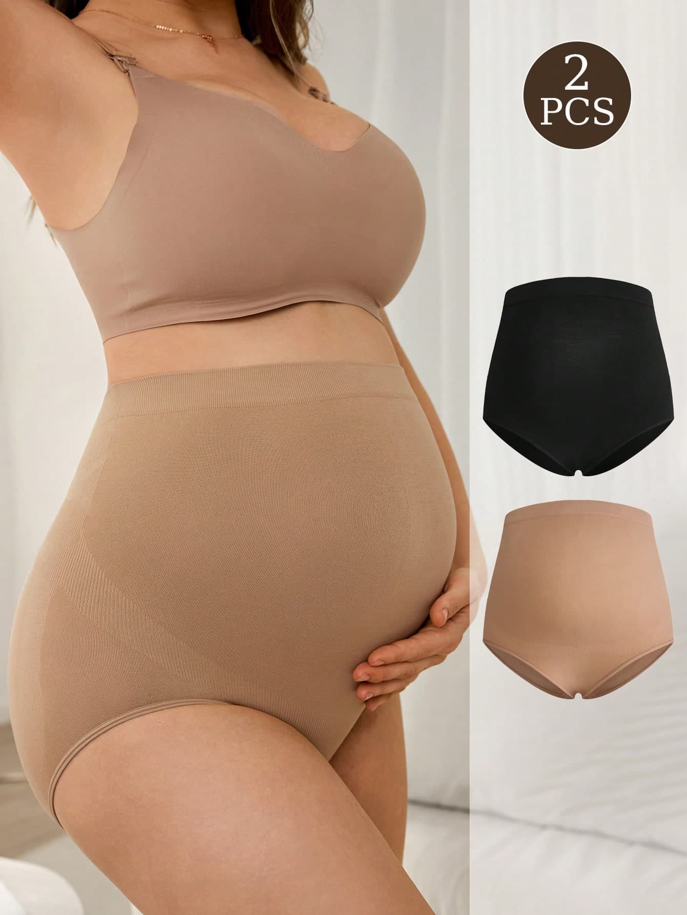 Moonlight&Mama 2pcs Seamless High Waist Maternity Underwear, High Elasticity, Elegant, Soft, Non-Restrictive, Simple & Comfortable Everyday Wear
