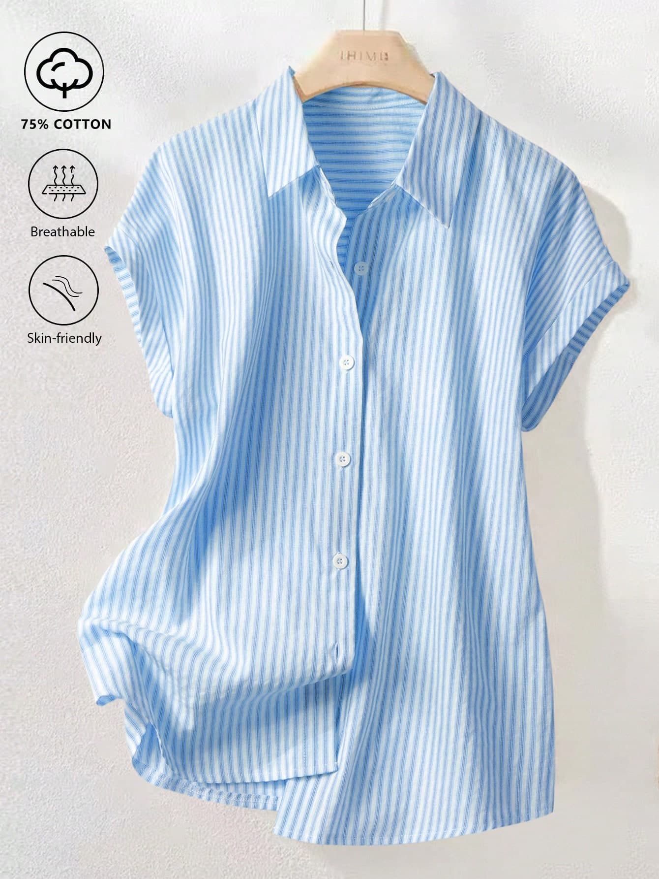 SHEIN Franclia Vintage Striped Short Sleeve Shirt, Fashionable For Commuting In Summer