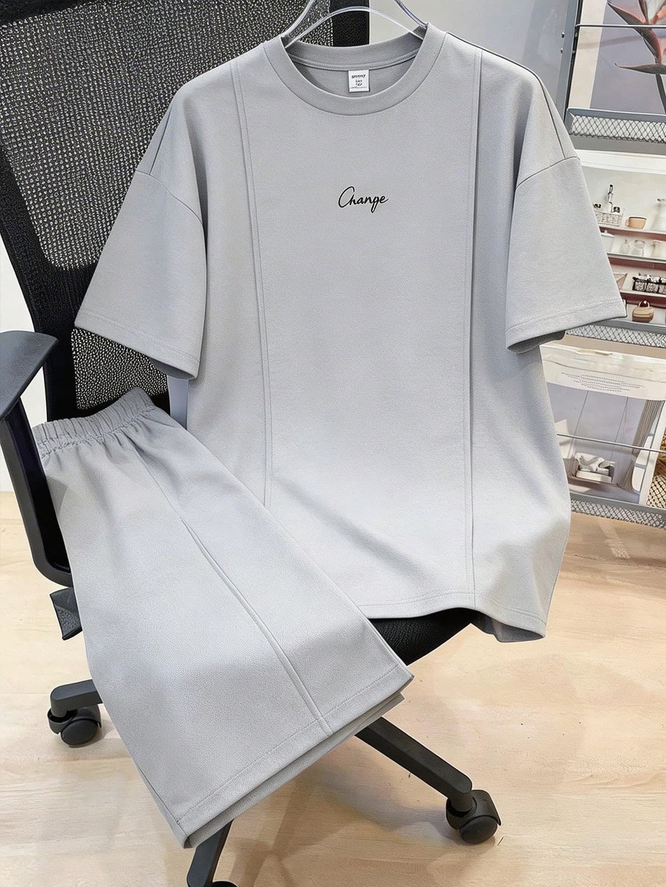SHEIN 2pcs/Set Teen Boys Casual Letter Print Round Neck Short Sleeve Top And Shorts Outfit,Black,Summer,Street Life Casual Graphic Street Fashion Wear