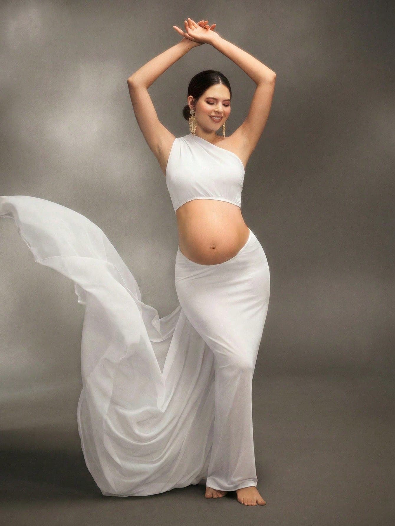 Cheriluna Maternity Elegant Flowing Ribbon White Summer Maternity Photoshoot Pregnant Dress,Baby Christening Party Clothes Pregnancy Gown Wedding For Women Photoshoot