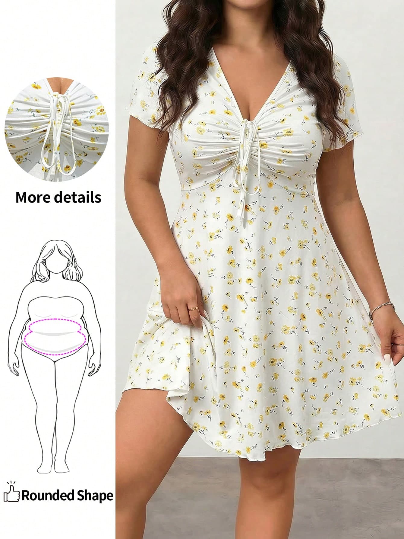 Enliva Plus Size Ditsy Floral Casual Dress For Women, Fashionable For Summer, Flowy Dress Valentine's Day Outfit, For Apple And Rounded Body Shape