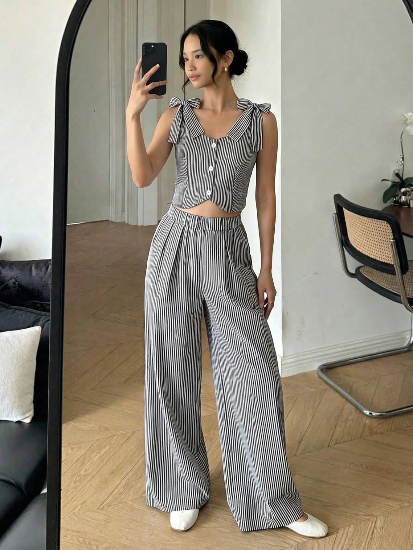 Sparklyn 2pcs/Set Teen GirlSleeveless Cardigan Vest & Elastic Waist Wide Leg Pants Casual Outfit, Summer