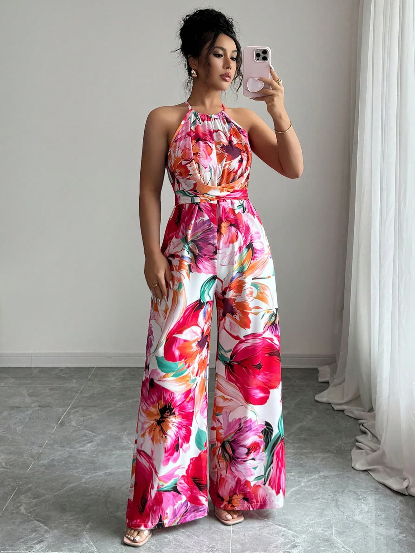 Elenzga Women's White Summer Boho Floral Print Sleeveless Wide Leg Jumpsuit,Bachelorette Party Vacation Holiday Criss-Cross Outfit Sets