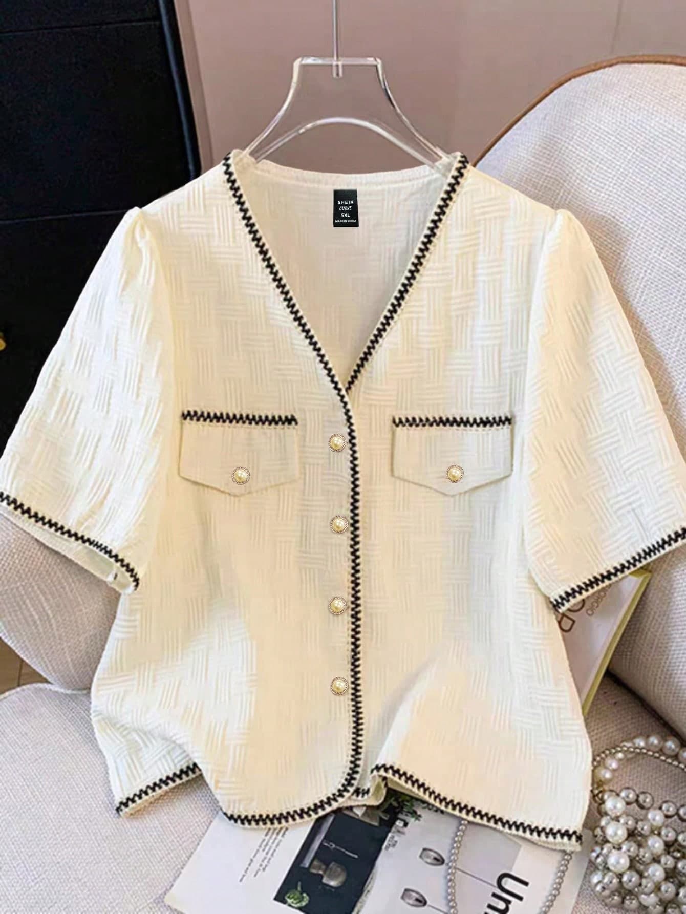 GlowEve CURVE Plus-Size Women's Woven Elegant Holiday Summer Shirt