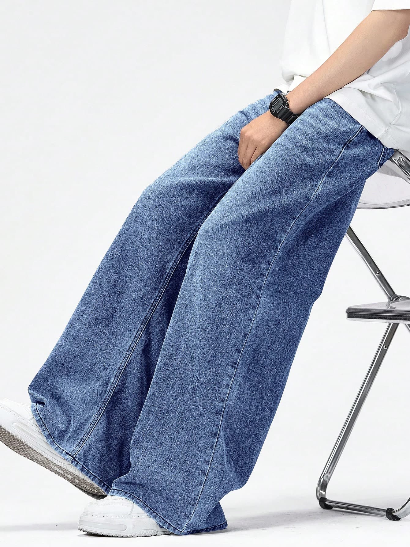 SHEIN Mirajuku Casual Loose Straight Fit Washed Gray Jeans, Versatile For All Seasons, Suitable For Teenagers And Young Men