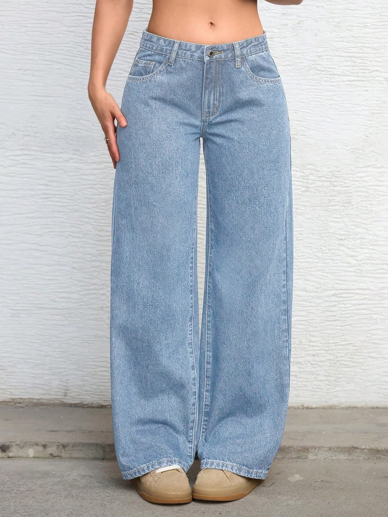 SHEIN ICON Casual Washed Low-Waist Straight-Leg Jeans