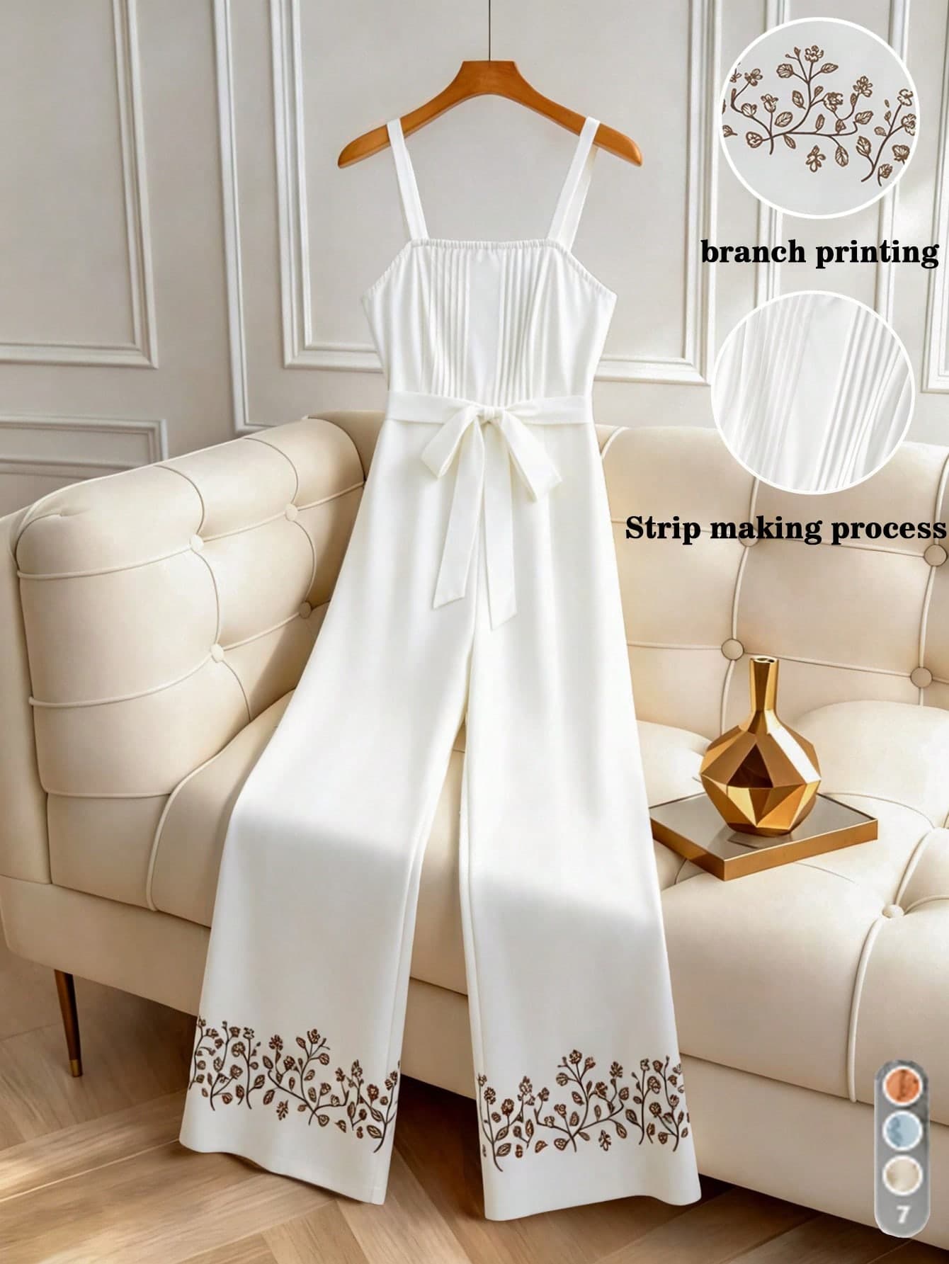 GlowEve CURVE Plus Size White,Summer,Elegant,Tea Party,Holiday French Countryside White Jumpsuit,Sleeveless Square Neck Pleated Top & Floral Wide Leg Pants Set