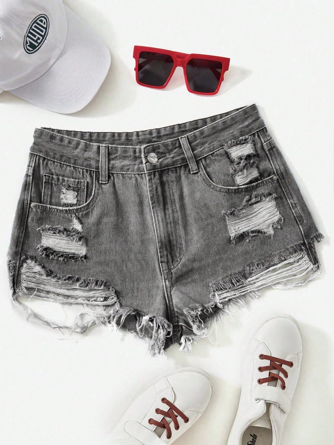 Rivivi Summer Casual Washed Distressed Denim Shorts