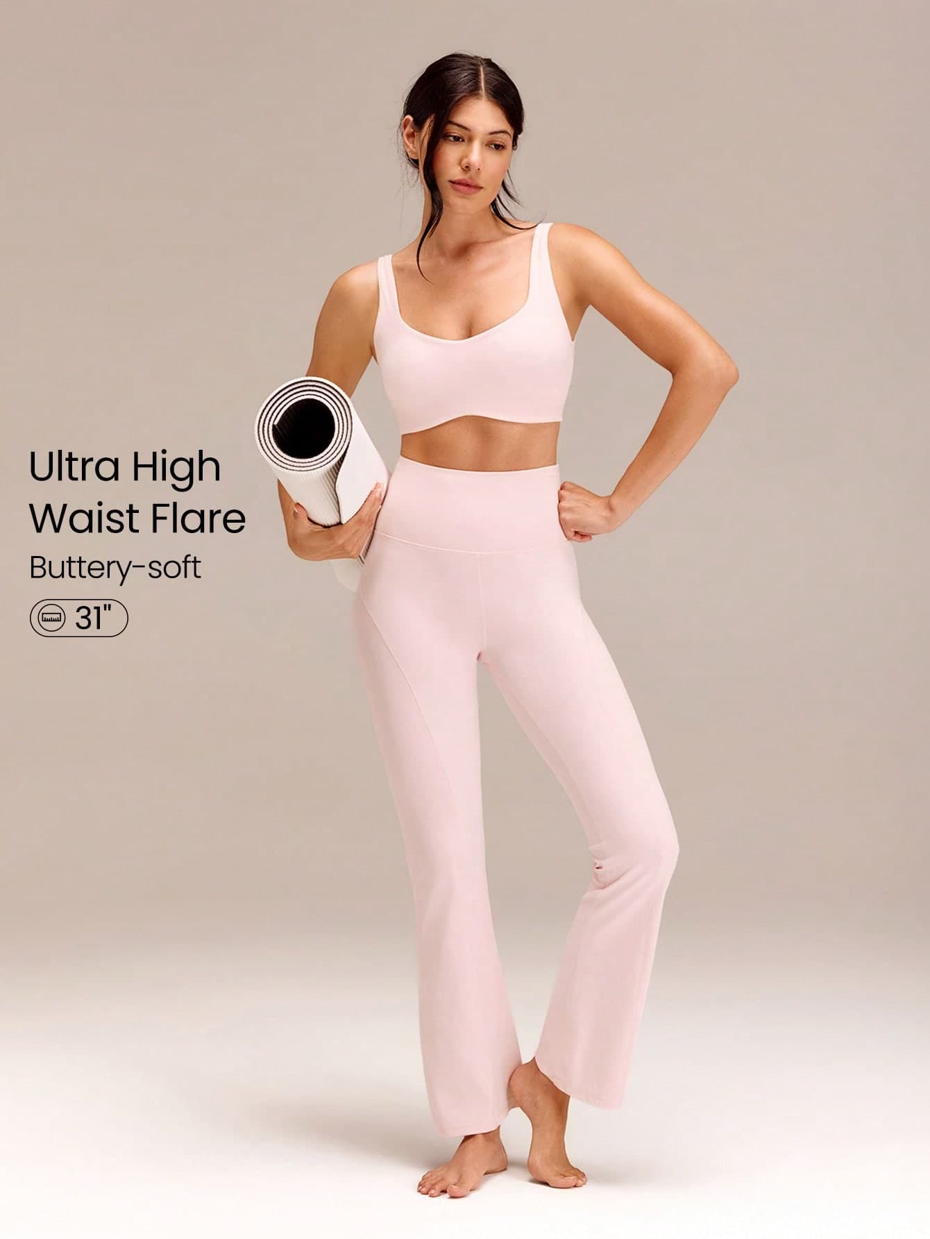 GLOWMODE 31" FeatherFit™ Ultra-High-Waisted Curved Seam Flared Leggings Pants Low Impact Yoga Pilates Daily Fall Winter