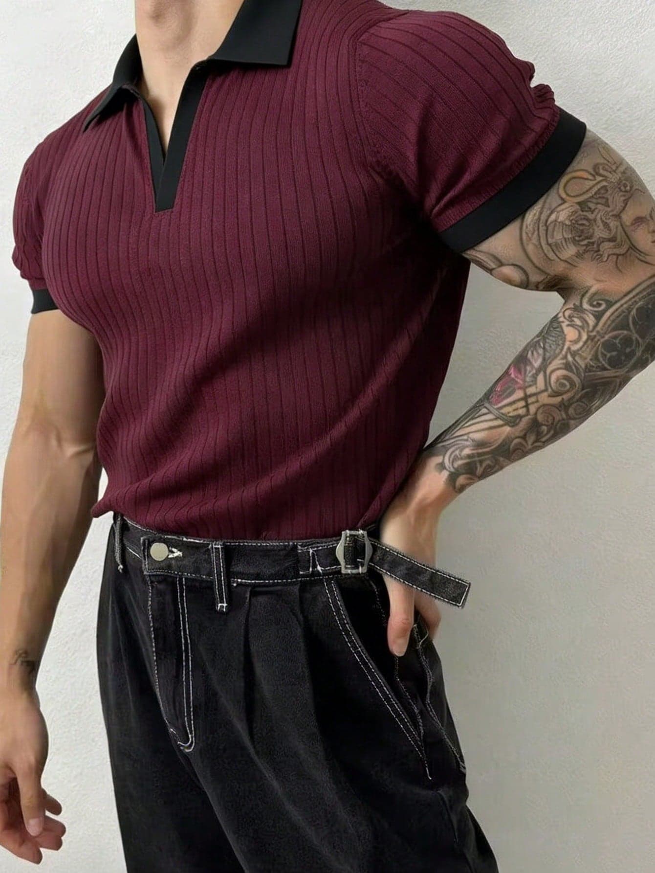 Manfinity Homme Men's Contrast Trim Casual Versatile Commuting Short Sleeve Polo Shirt , Ootd For Mans Retro