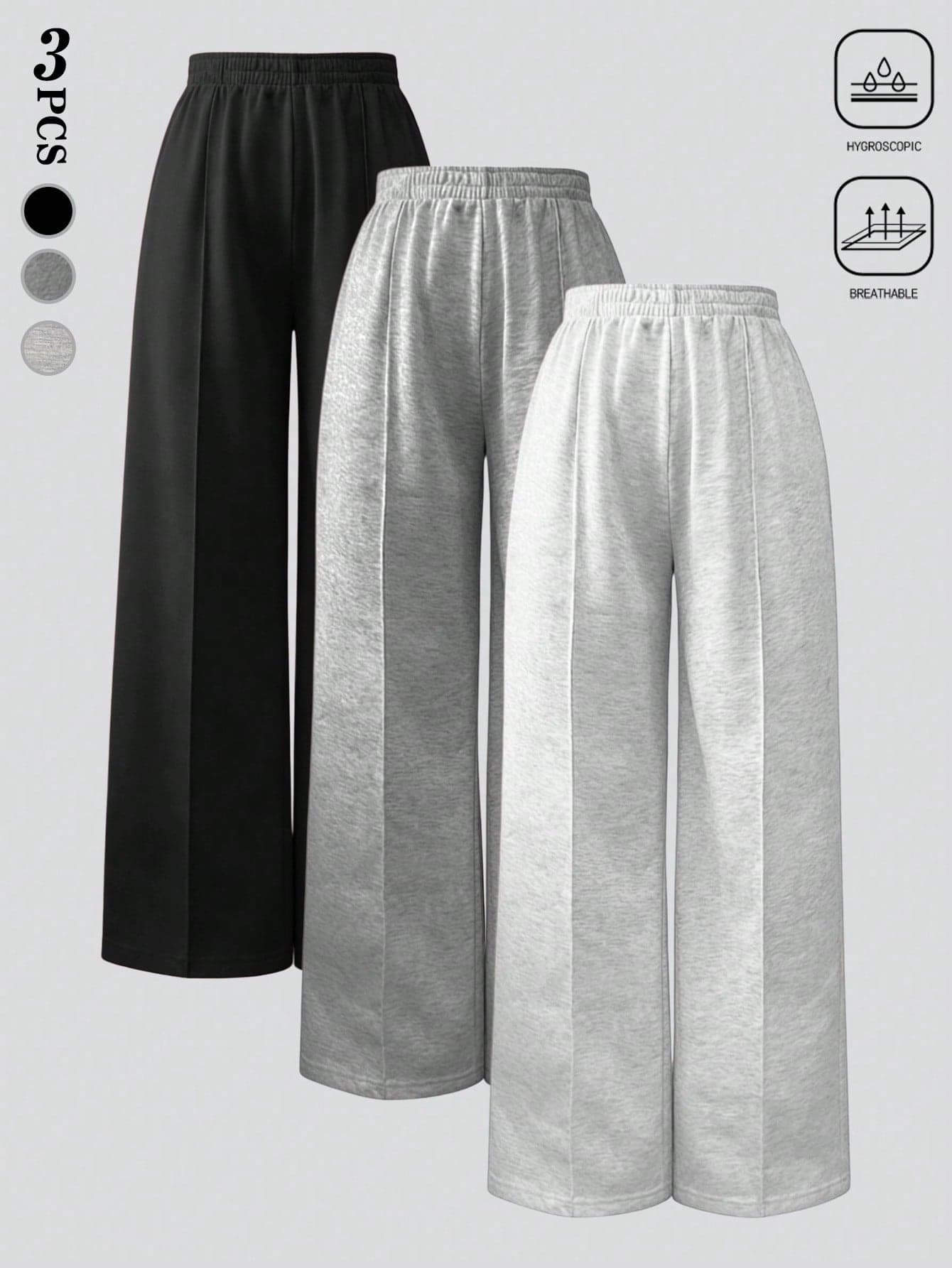 Velisys Velisys 3pcs Women's Loose Fit Casual Sweatpants, Black, Dark Gray, Light Gray, Suitable For Yoga, Running, Cycling, Fitness, Outdoor Sports
