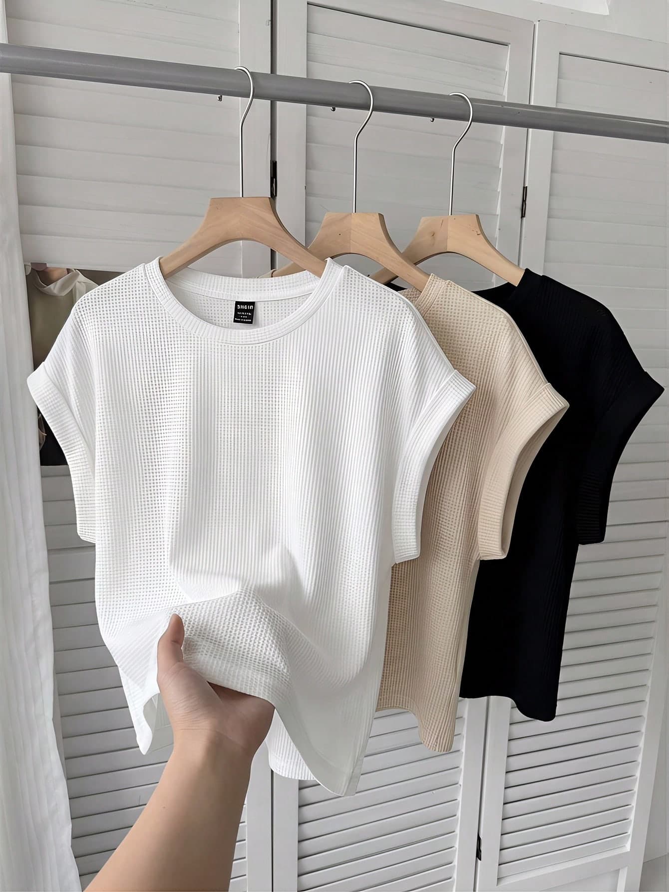 SHEIN LUNE 3pcs/Set Women Casual Round Neck Drop Shoulder Short T-Shirts, Suitable For Spring & Summer,Summer Top