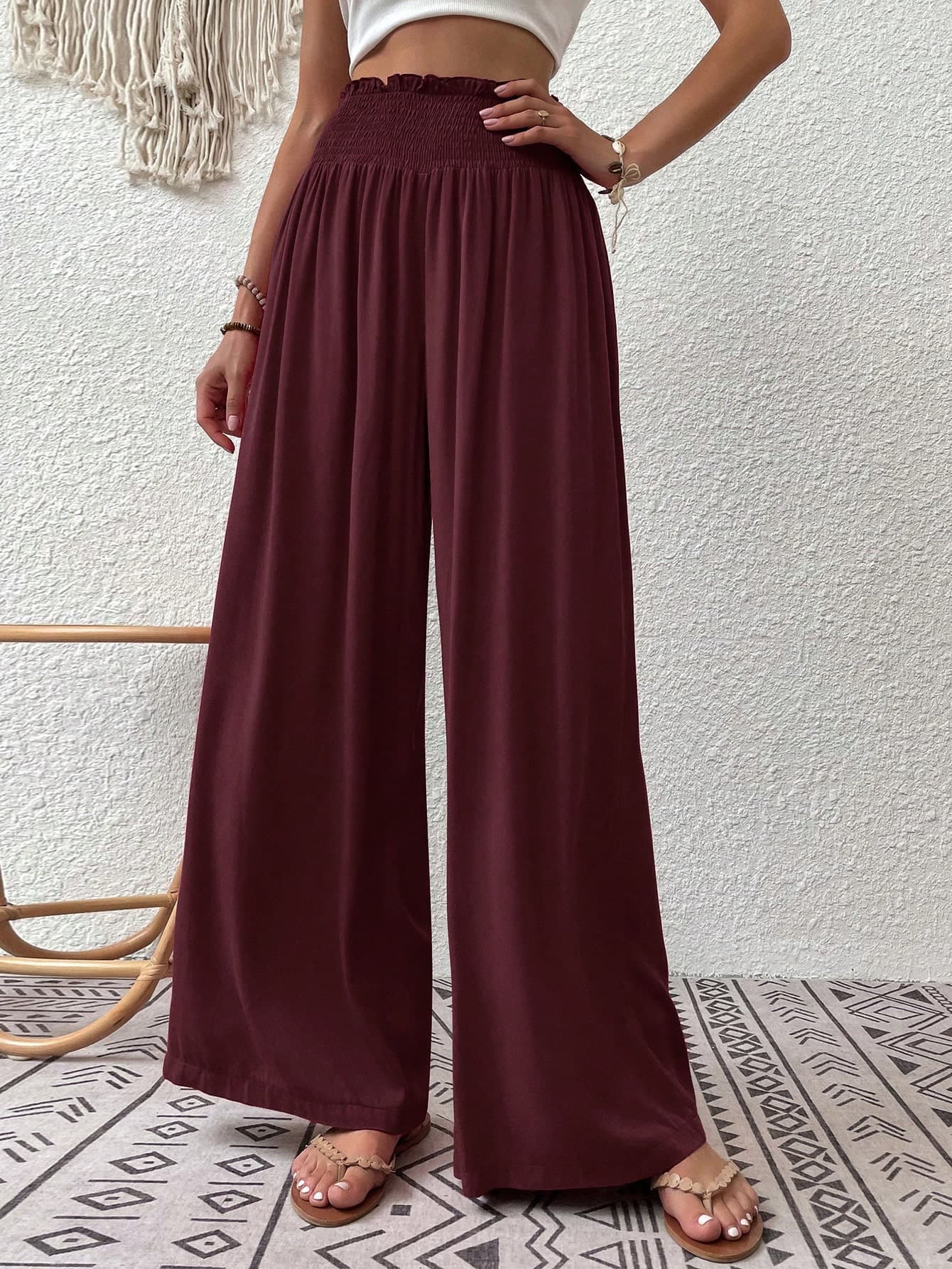 EMERY ROSE Women's Solid Color Pleated Casual Versatile Wide Leg Pants For Daily Wear