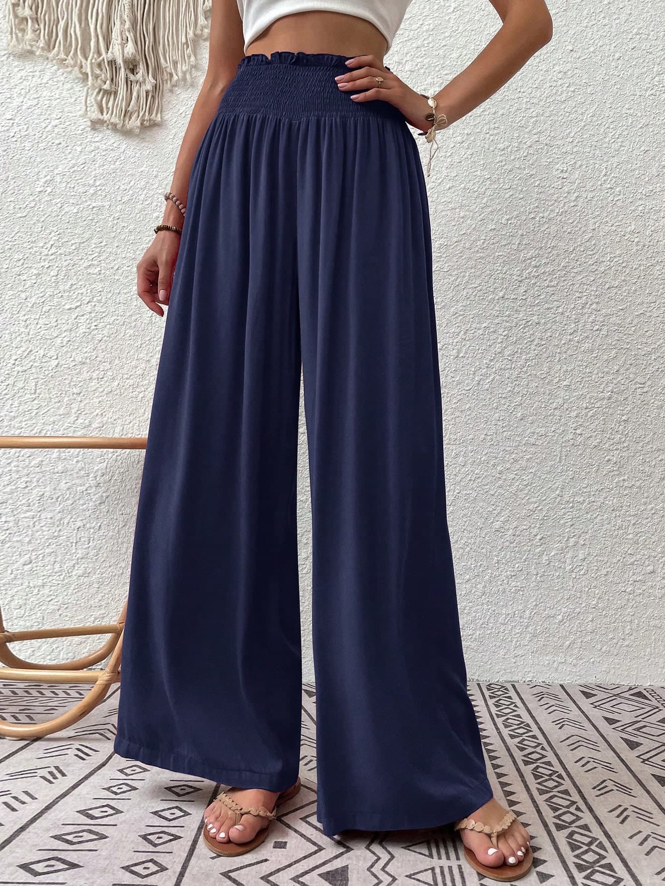 EMERY ROSE Vacation Casual Solid Color Wide Leg Pants