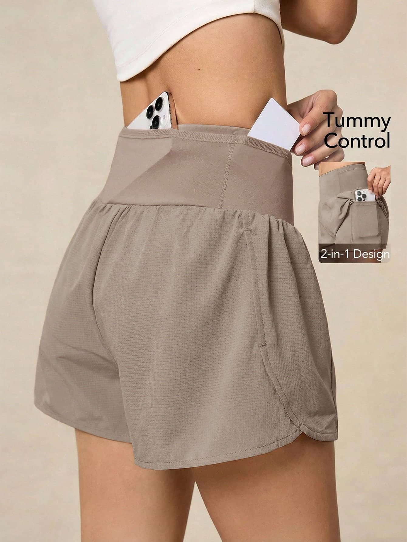 OutZeal Running Shorts Women Sports Shorts Solid Color Gym Workout Summer Spring Tummy Control 2-In-1 Built-In Shorts Design Women Active Bottom