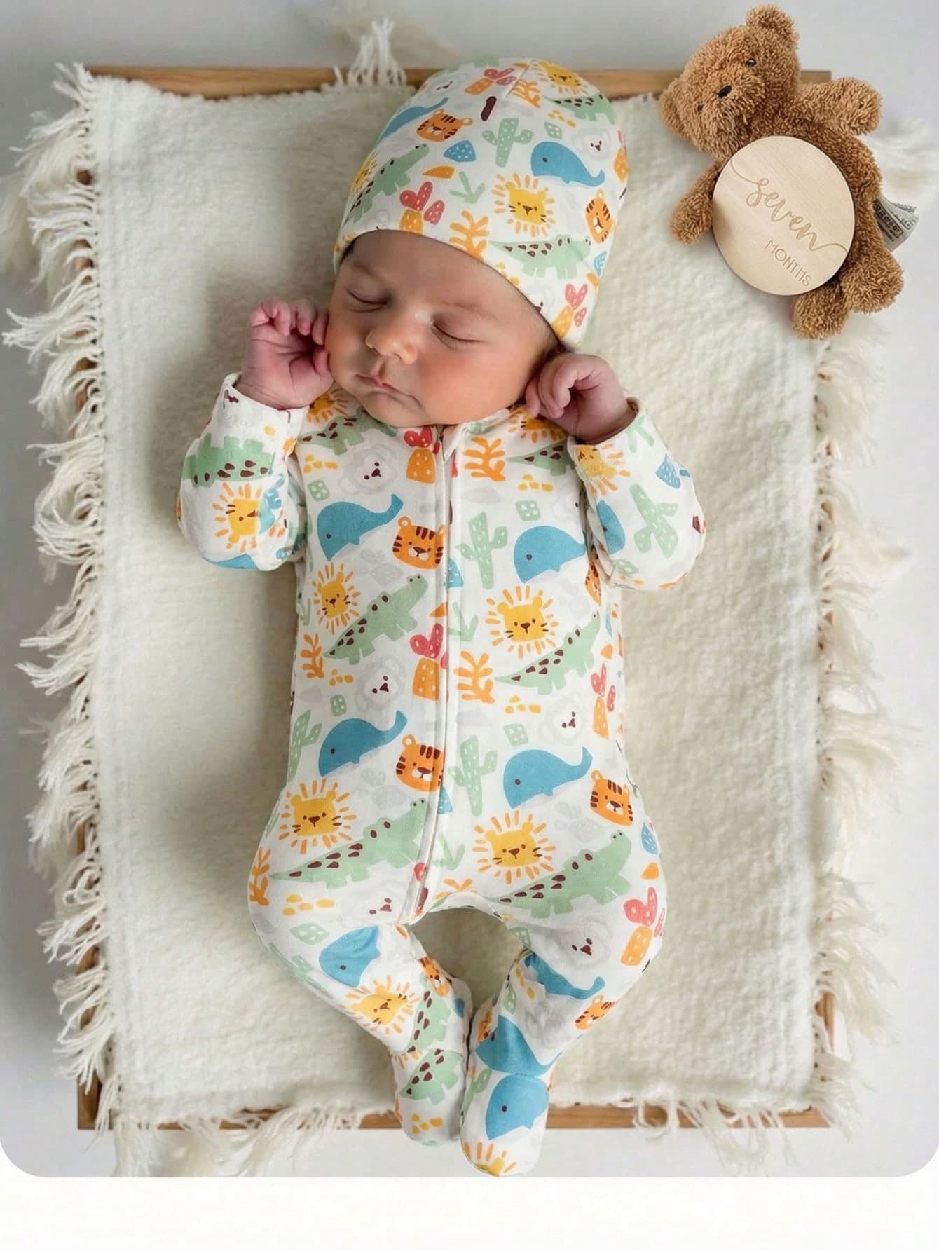 Newborn Baby Boy Cute Casual Knit Cartoon Pattern Long Sleeve Romper Pajamas