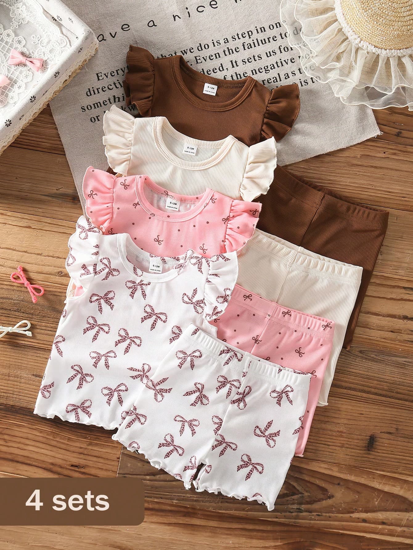 SHEIN 8Sets Baby Girls 0-3 Years Spring/Summer Casual Daily Wear Cute Ballet Girl Sleeveless Tee Shirt & Shorts 8pcs Outfit Set