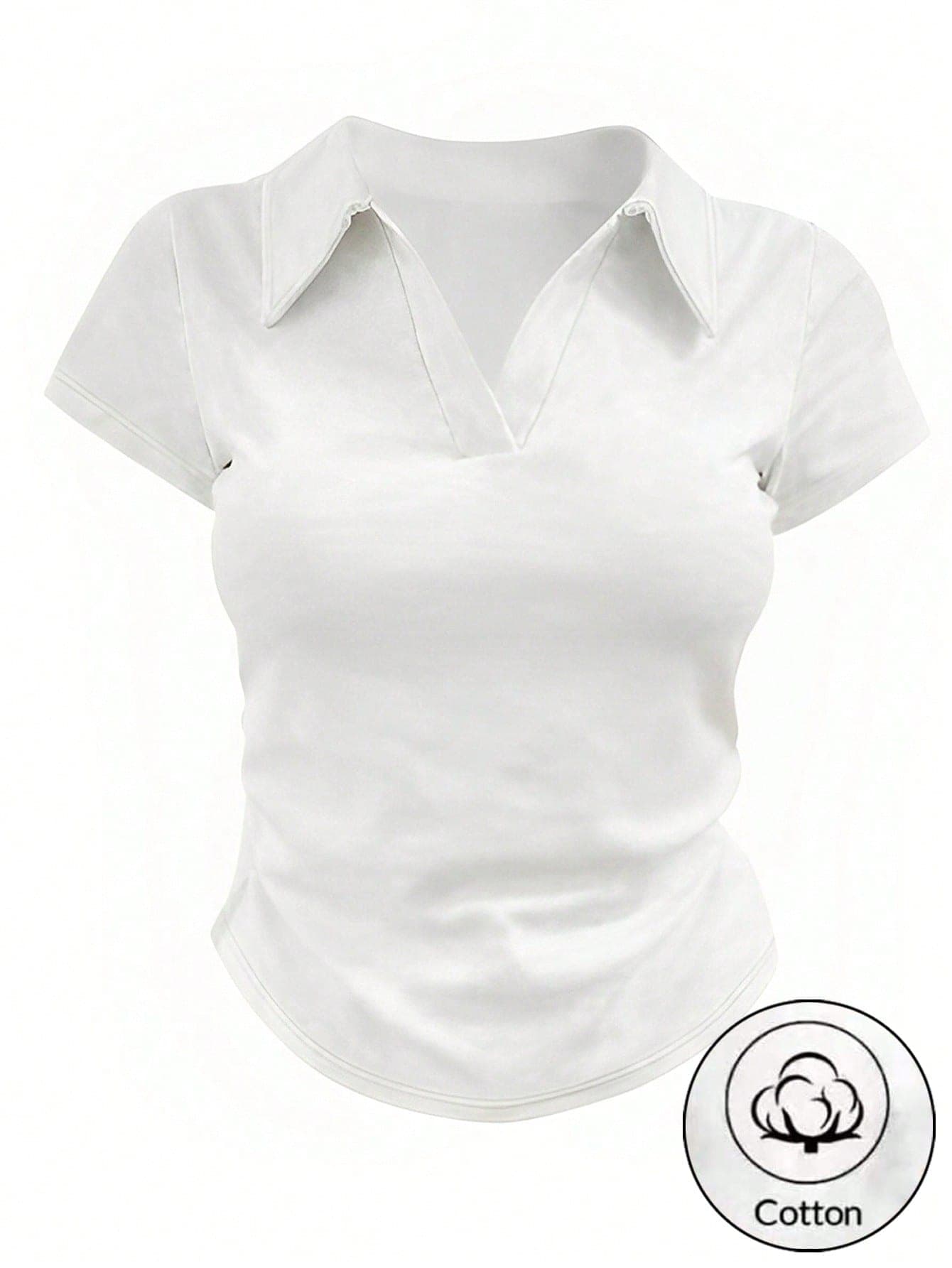 Franclia Women's Solid Color Polo Collar Short Sleeve Casual Versatile T-Shirt