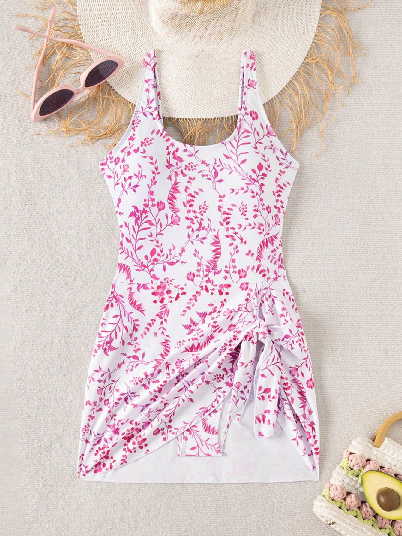 Swim Glamine 1pc Women's Resort Beach Floral Print One-Piece Swimsuit For Summer Beach Vacation