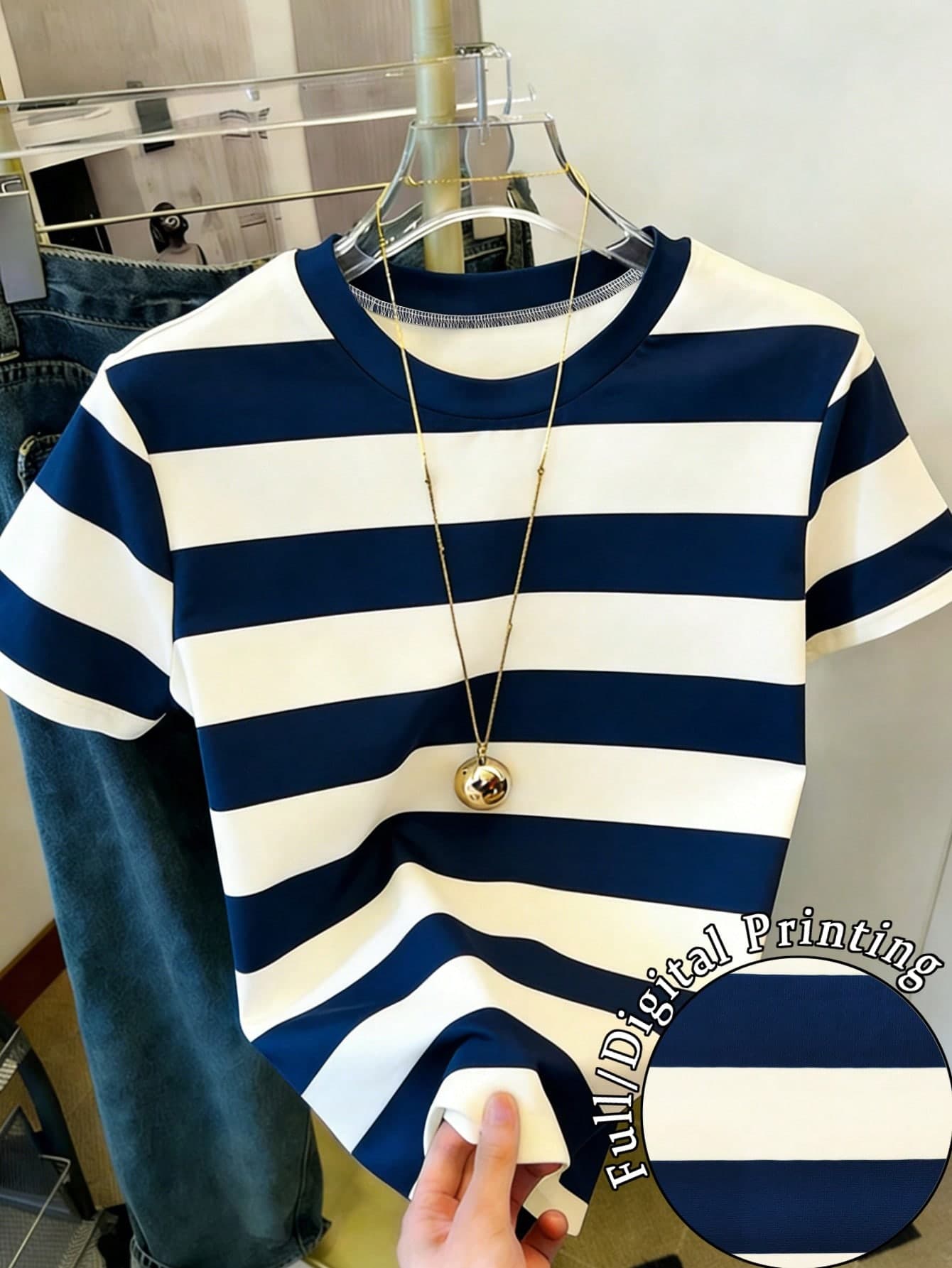 Resyla Women's Round Neck Striped Casual Versatile Daily Wear Short Sleeve T-Shirt