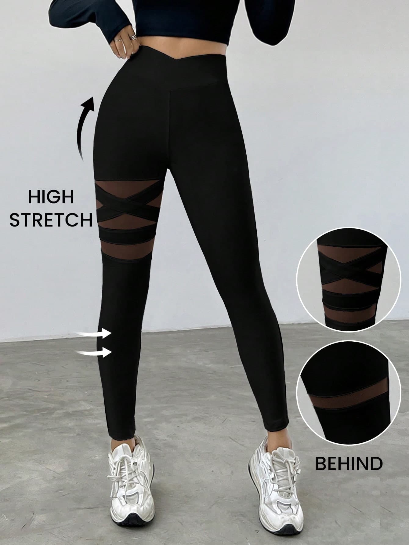 SHEIN EZwear Mesh Contrast High Waist Slim Fit Leggings