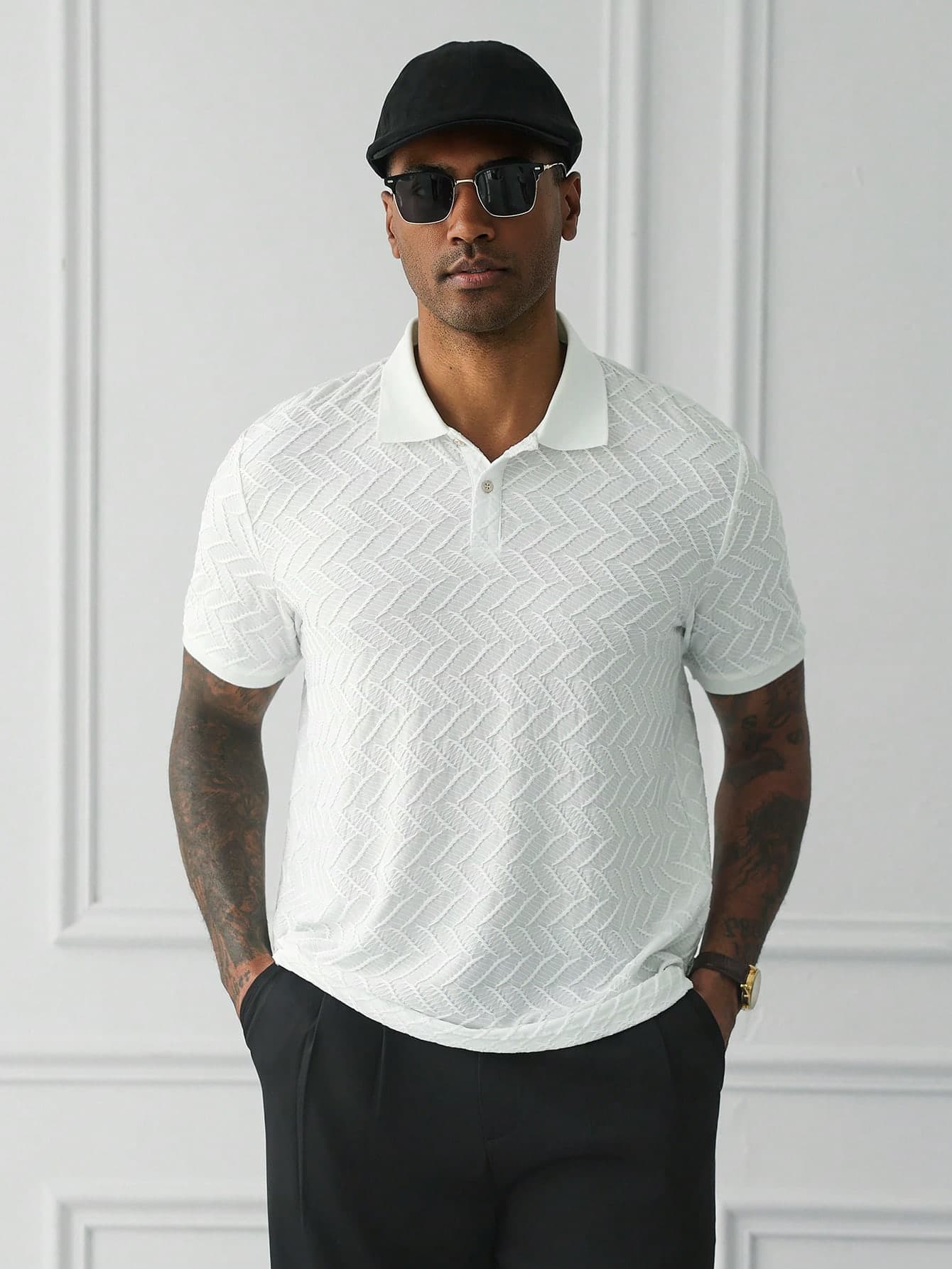 HUEFORM Men's Old Money Casual Short Sleeve Textured Fabric Polo Shirt, Suitable For Outings, Gatherings, And Vacations Summer Men Business Office Work White, Formal