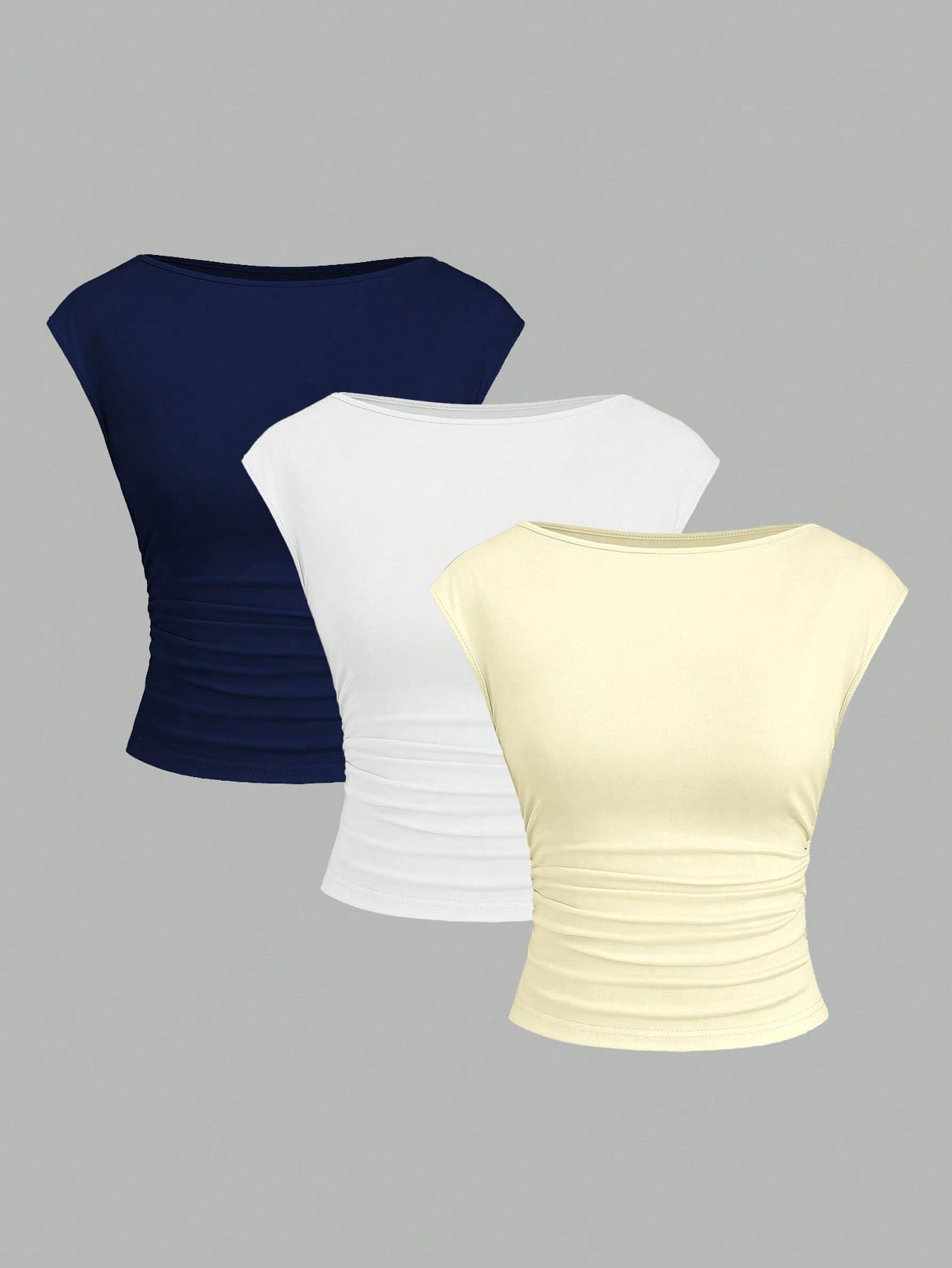 Sweetra 3pcs/Set Sexy Backless Breathable Moisture-Wicking Fitted Short Sleeve Top/T-Shirt For Women